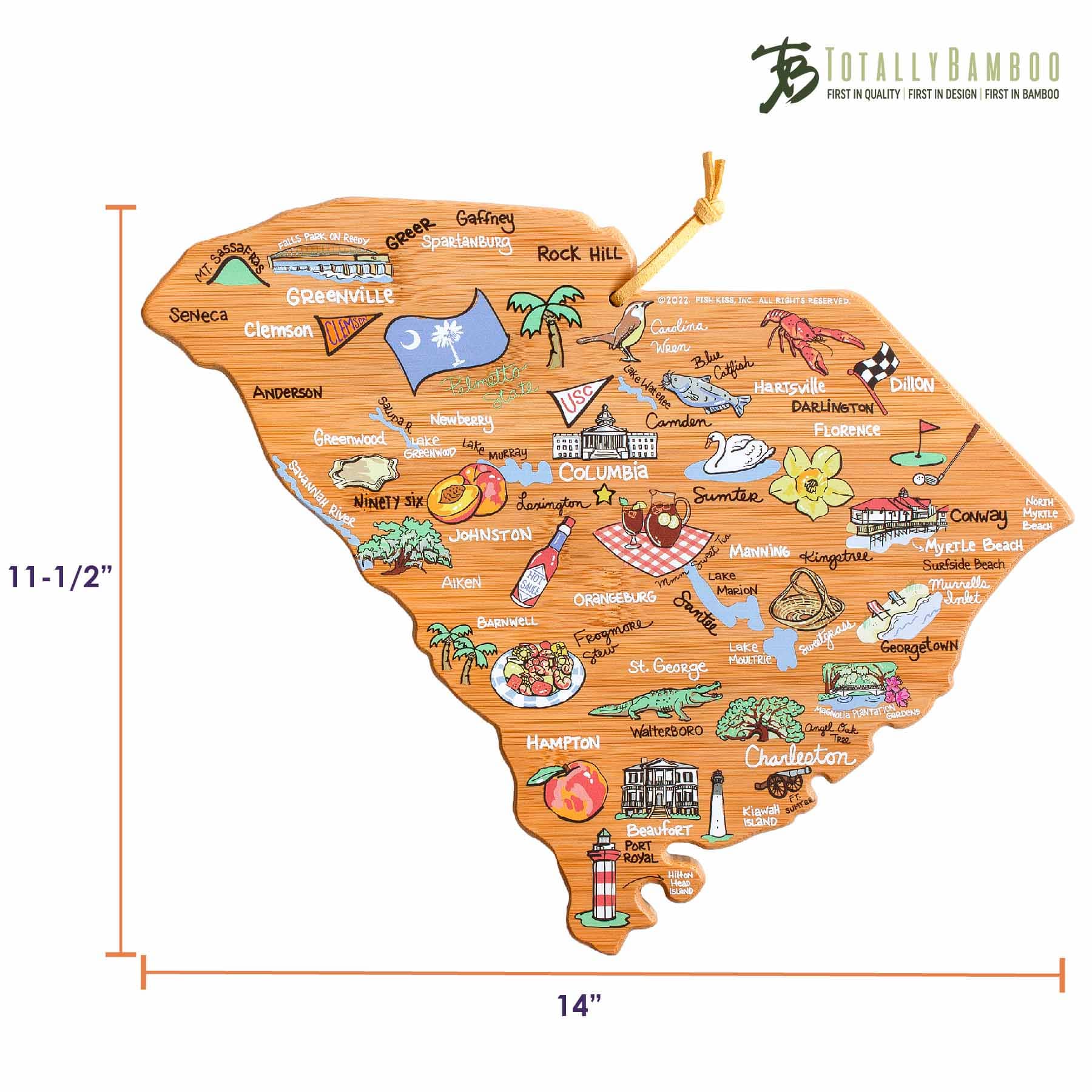 Premium South Carolina Cutting Board with Fish Kiss™ Artwork - Durable Wooden Chopping Board for Kitchen, BBQ, and Serving - Perfect for Home Chefs and Entertaining Guests