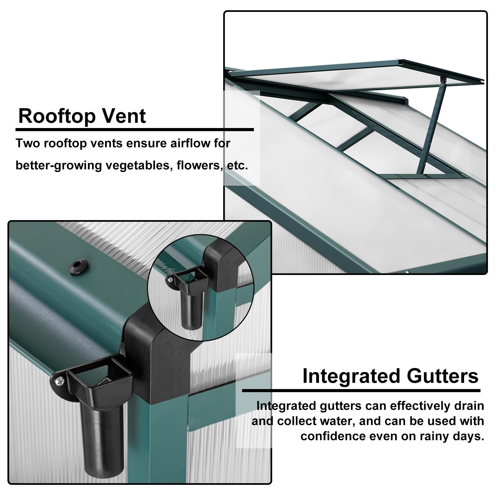 **Polycarbonate Greenhouse for Outdoors - 8' x 6.25' Large Walk-in Aluminum Greenhouse with Quick Setup & Roof Vent - Ideal for Garden, Backyard, and Plant Protection (Green)**