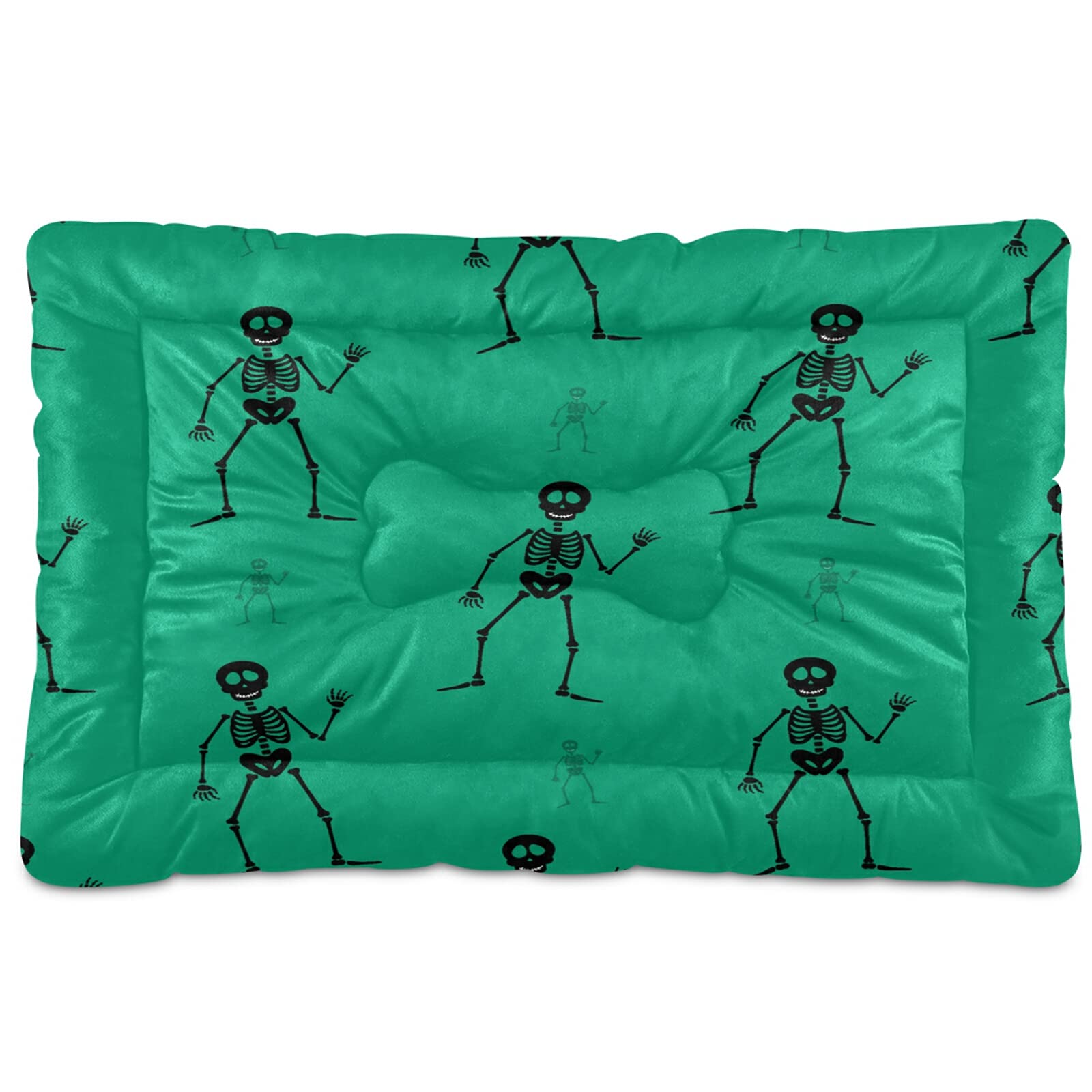 KEEPREAL Funny Halloween Skeleton Dog Bed & Cat Bed - Ultra Soft Rectangle Pet Bed for Small & Medium Dogs (24x18 Inches) - Calming Comfort for Pets | Perfect for Halloween Decor & Year-Round Cozy Sleeping