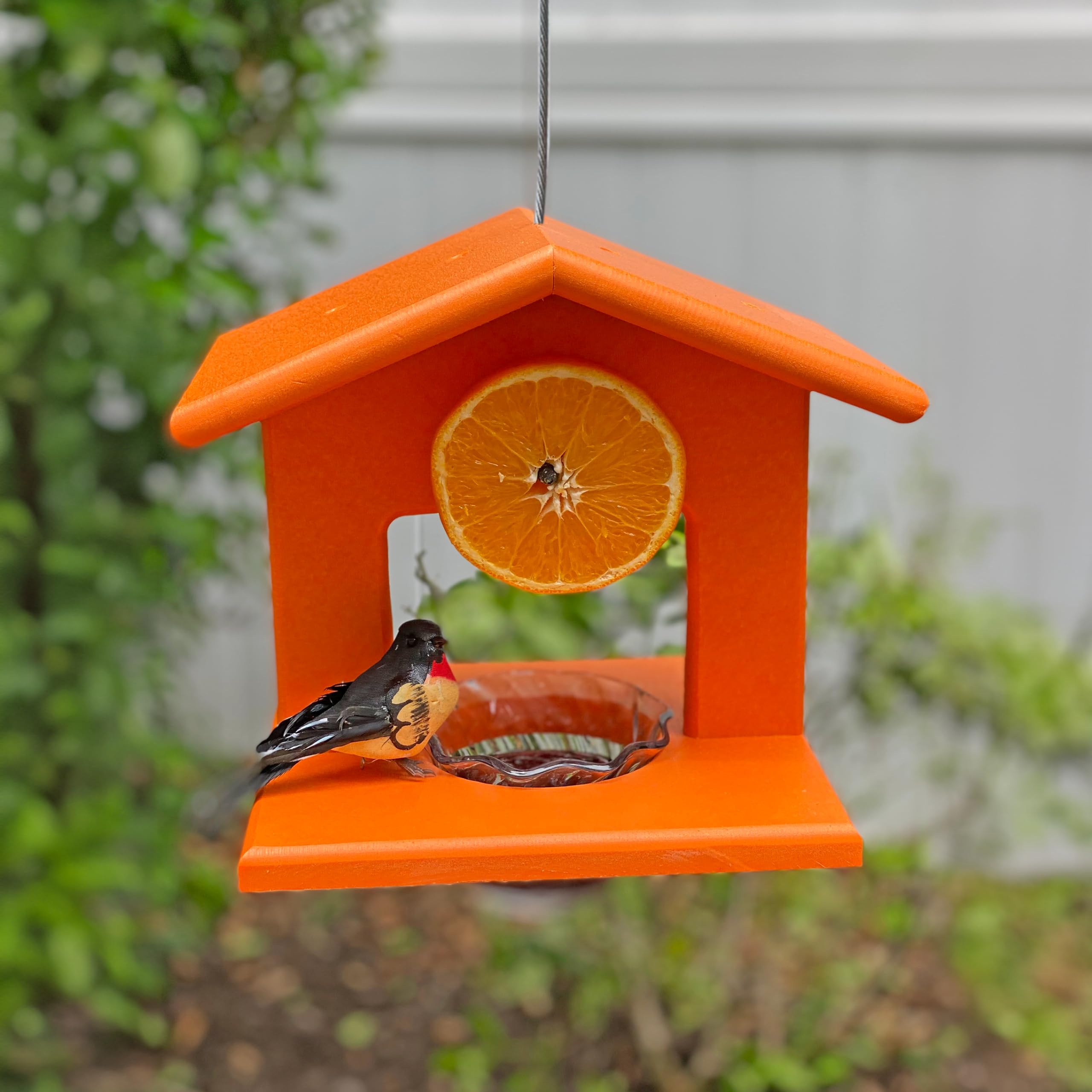 Amish-Made Small Single Hanging Oriole Bird Feeder with Jelly Cup & Fruit Rod Holder - Outdoor Fruit Jelly Bird Feeder for Orioles - Handcrafted in USA (Orange) | Perfect for Backyard Birdwatching & Attracting Colorful Birds to Your Garden