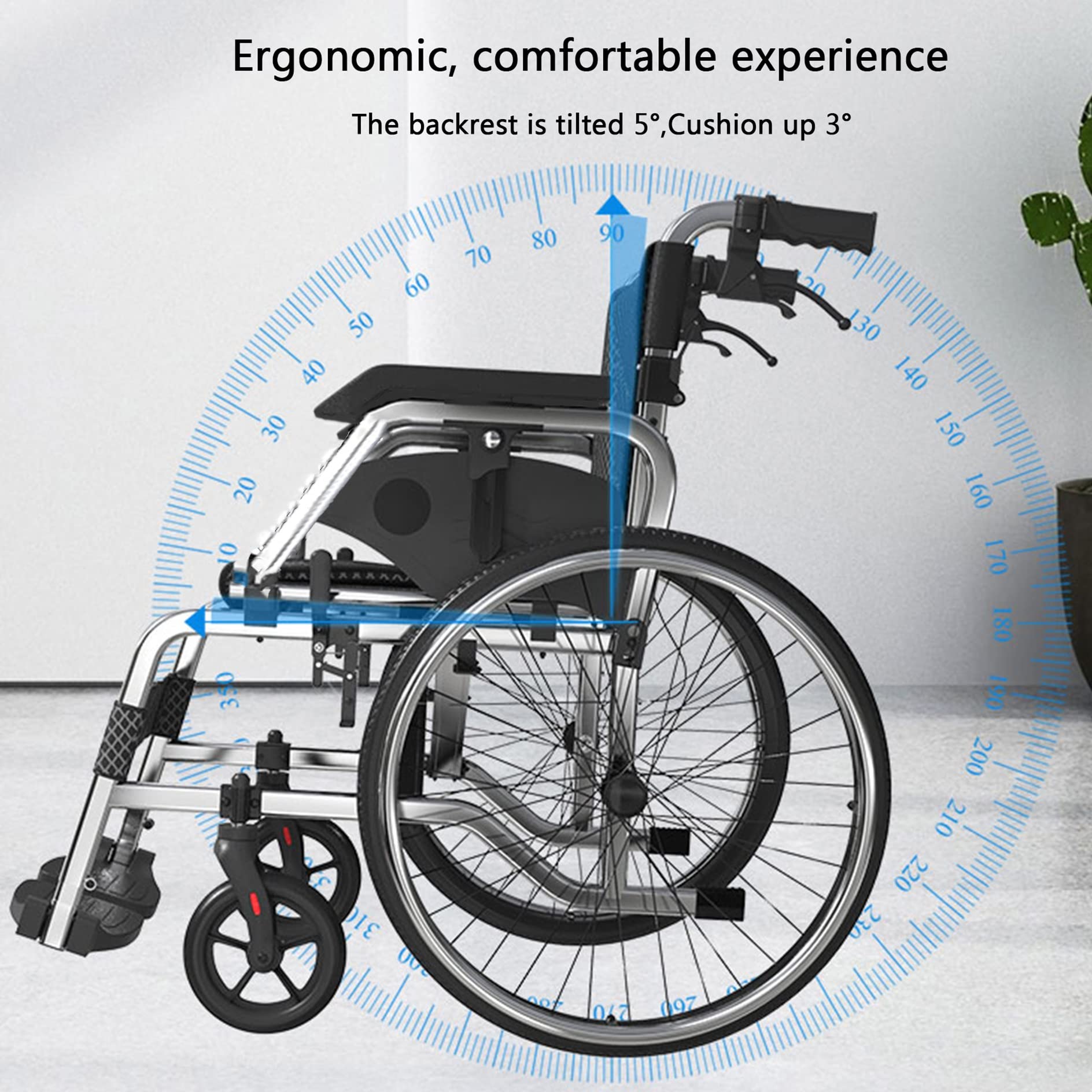 Lightweight Foldable Transport Wheelchair - Aluminum Manual Wheelchair for Adults & Seniors | Portable Mobility Aid with Easy Storage | Ideal for Travel, Doctor Visits & Home Use