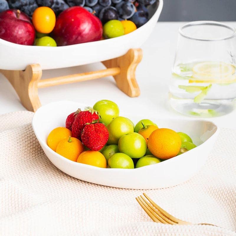 3 Tier Ceramic Fruit Basket for Kitchen Counter - White Porcelain Fruit Bowl Set for Organizing Fruits, Veggies, Snacks, Nuts & Bread - Perfect for Home, Office or Party Serving Tray