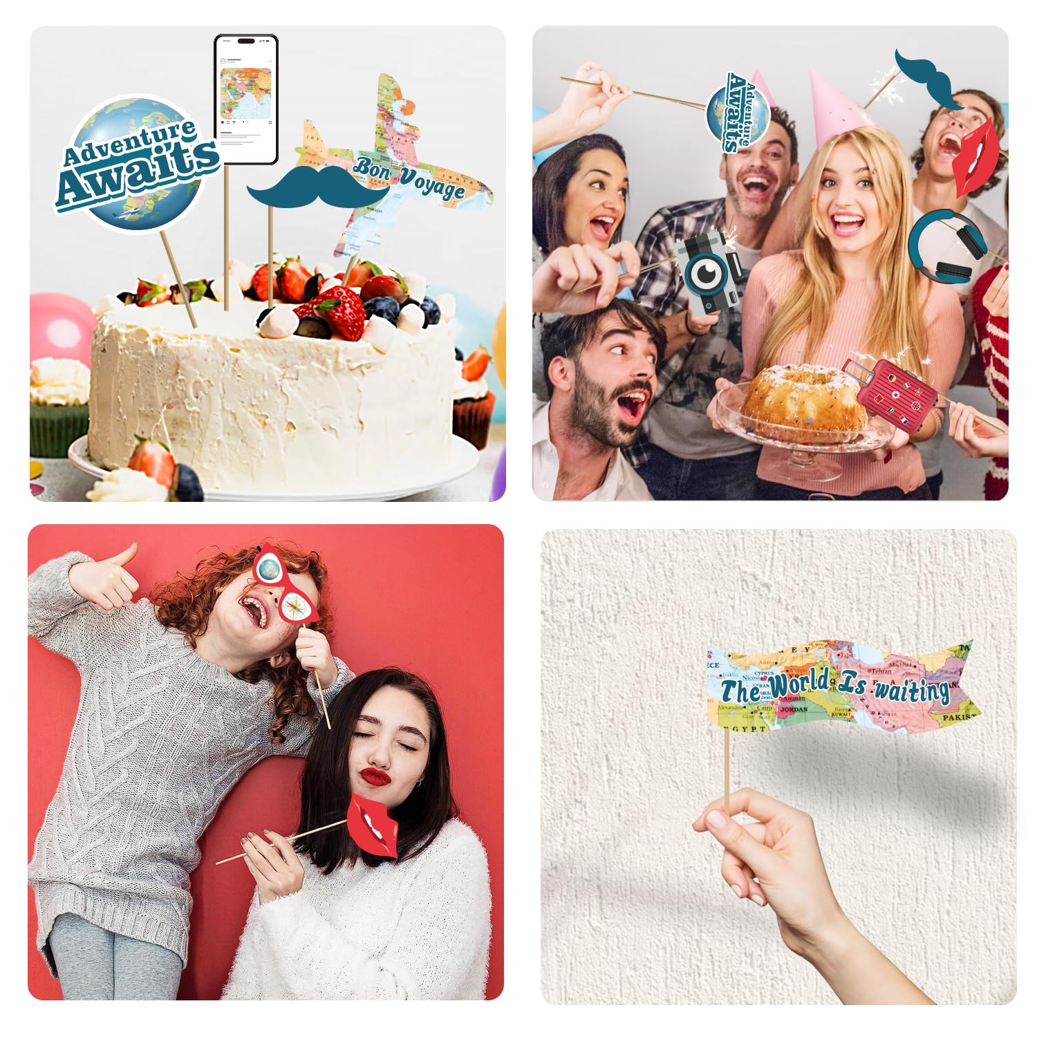 Biswiter Adventure Awaits Party Decorations - 26 Pcs Travel Themed Photo Booth Props Set for Bon Voyage & Around The World Theme Parties - Perfect for Travel Sendoffs, Wanderlust Celebrations & Adventure-Themed Events