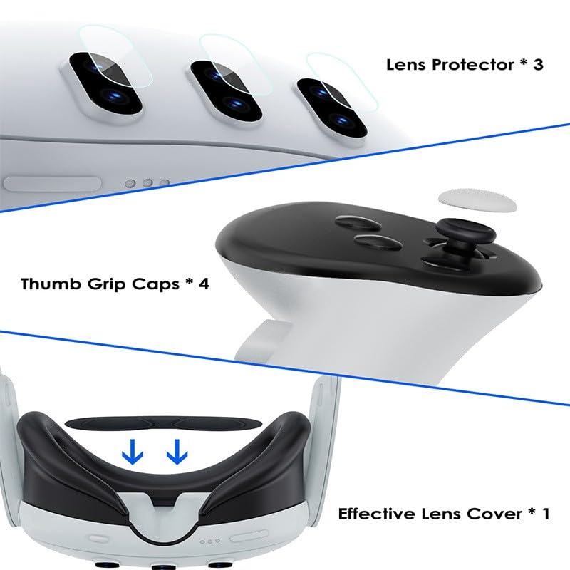 Lokyoyo VR Accessories Kit for Meta Quest 3 - Protective Cover Set with Transparent Shell Front Case, Anti-Scratch Lens Cover, Tempered Glass Screen Protector & Joystick Caps - Enhance Gaming Safety & Comfort for VR Enthusiasts