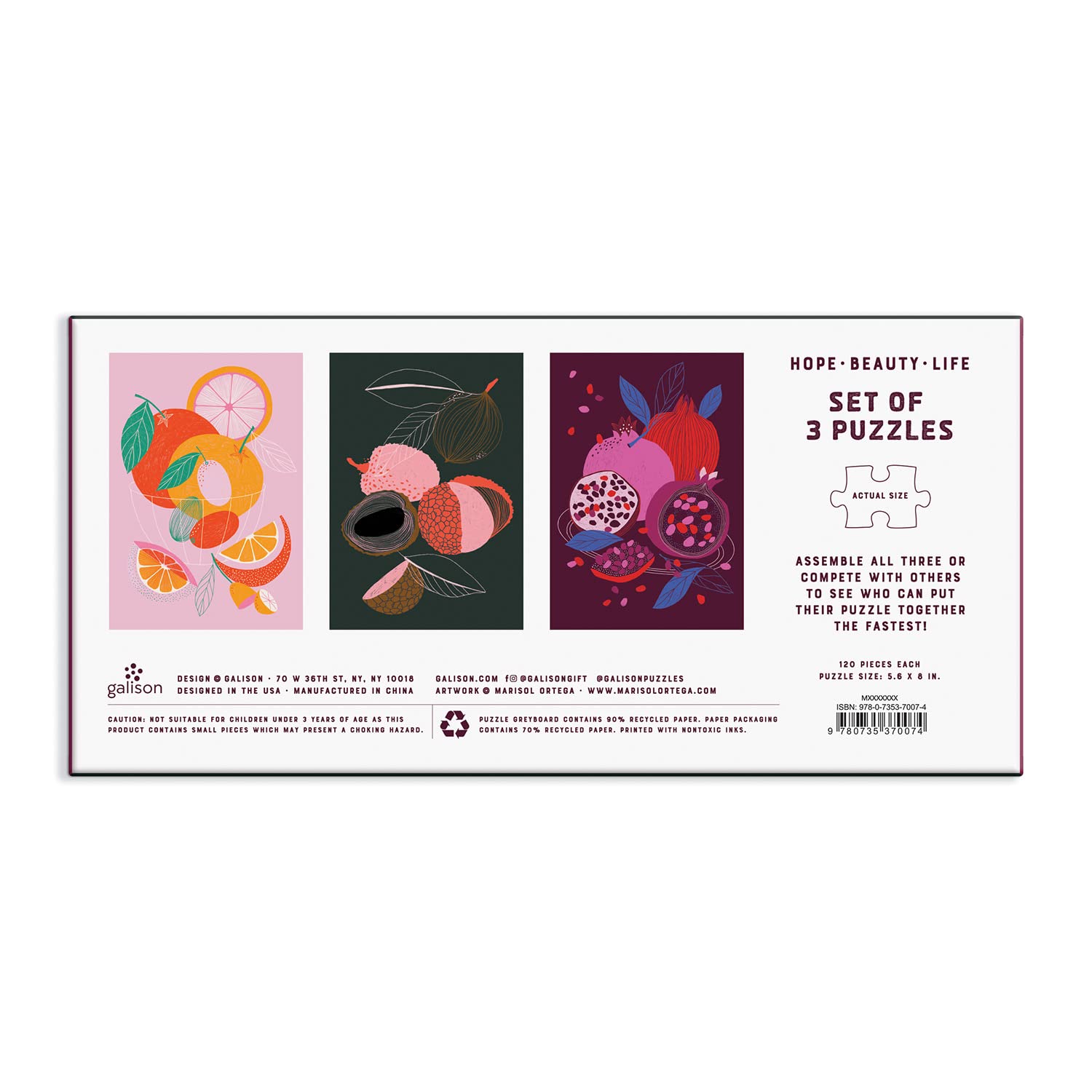 Galison Hope Beauty Life Puzzle Set - 3 Pack 120-Piece Art Puzzles (5.5” x 8”) by Marisol Ortega | Premium Thick Puzzle Pieces | Fun Family Game Night Activity | Perfect for Home Decor, Gifts & Relaxation