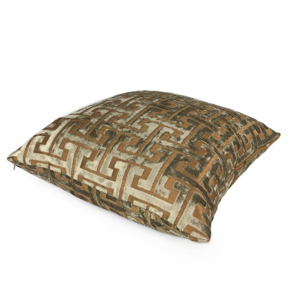 Centurion Greek Key Fretwork Taupe Bronze Cut Velvet Pillow Cover - Luxury Decorative Throw Pillow Case for Sofa, Bed, Living Room - Fabric by the Yard Available for Custom Projects