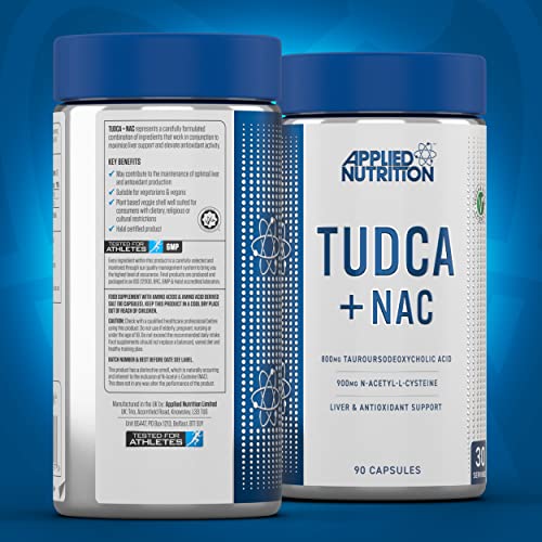 Applied Nutrition TUDCA + NAC Supplement - 90 Capsules, Liver Support & Detox, Unflavored - Ideal for Liver Health, Detoxification, and Hangover Recovery