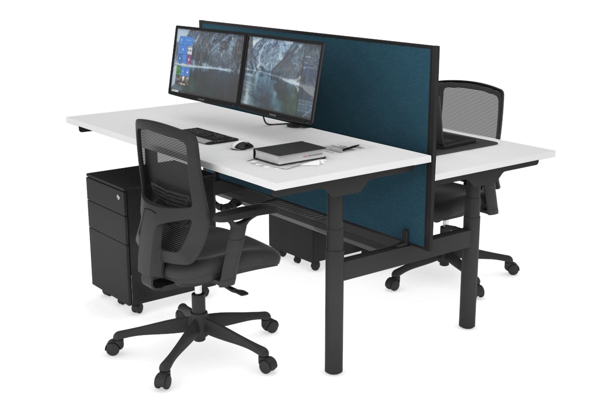 Flexi Premium Height Adjustable 2-Person H Bench Workstation - Black Frame [1200L x 700W] - Ergonomic Office & Home Workspace Solution for Collaborative Teams