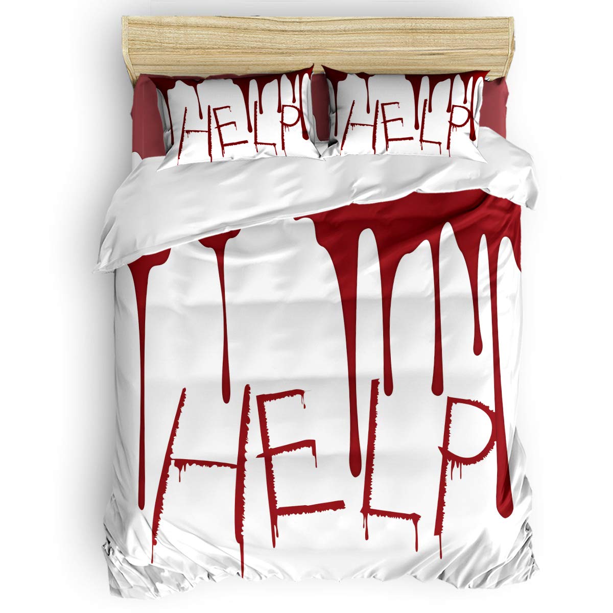 3-Piece Halloween Bloody Horror Bedding Set - Queen Size Duvet Cover, Bed Sheets & Pillowcases for Kids, Teens & Adults | Perfect for Spooky Bedrooms, Halloween Parties & Horror Themed Decor