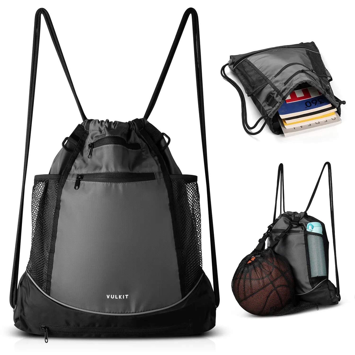 VB100 Waterproof Gym Bag with Large Mesh Pocket - Lightweight Drawstring Sports Backpack for Workout, Travel & Beach - Durable & Spacious for Shoes, Clothes & Gear