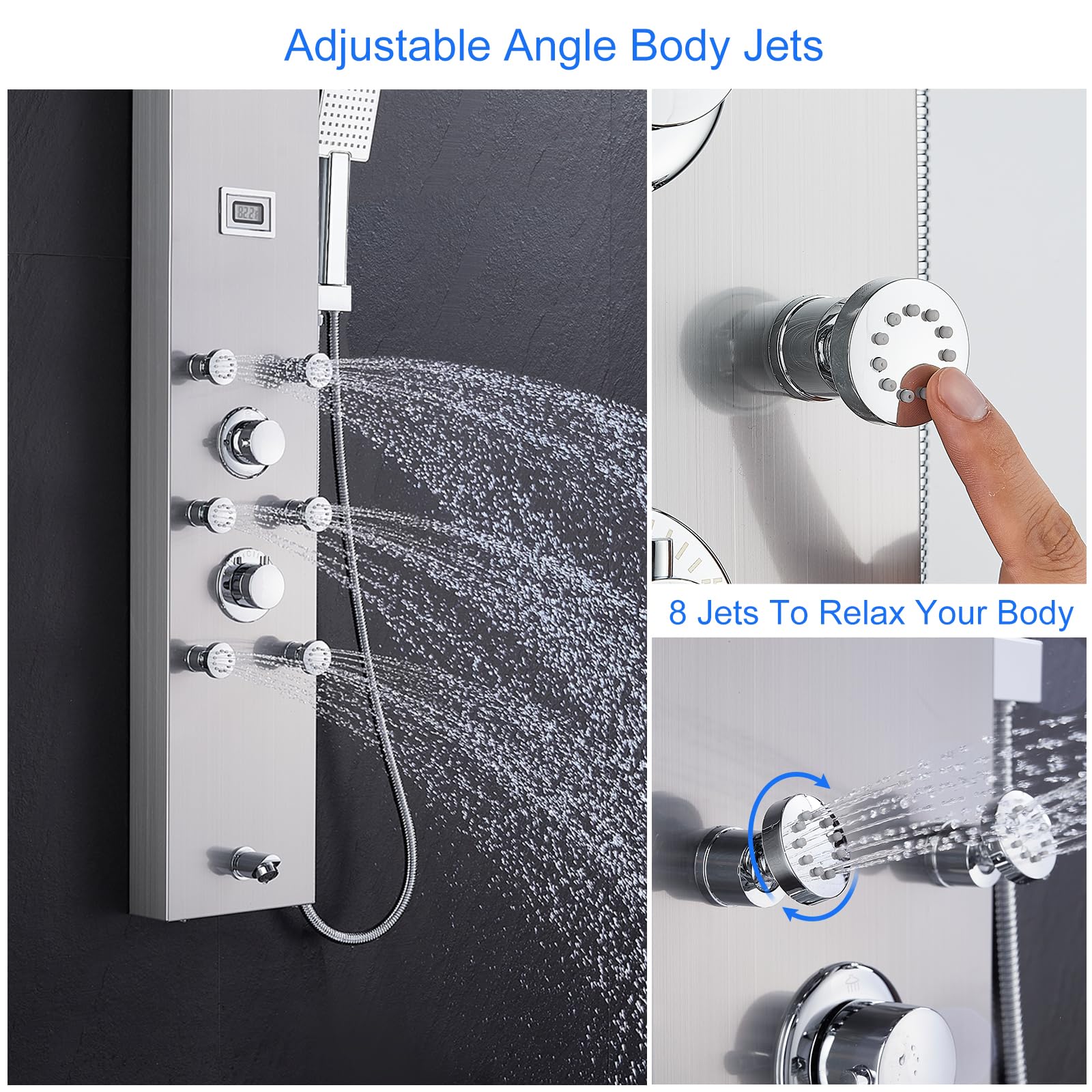 Premium 304 Stainless Steel Shower Panel System - 6 Body Jets, 9