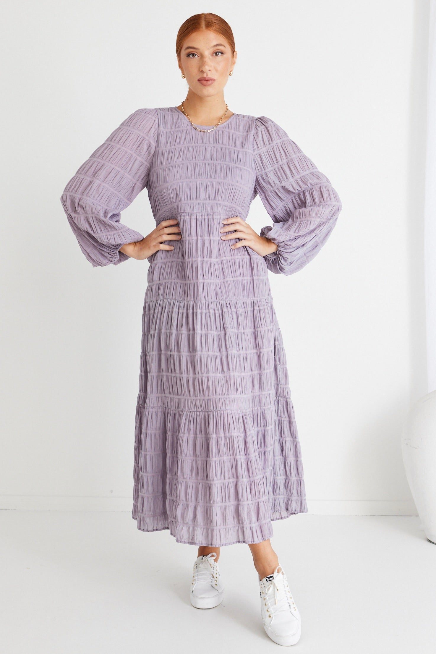 Gigi Lilac Long Sleeve Tiered Maxi Dress for Women - Elegant Flowy Boho Style for Weddings, Parties & Special Occasions