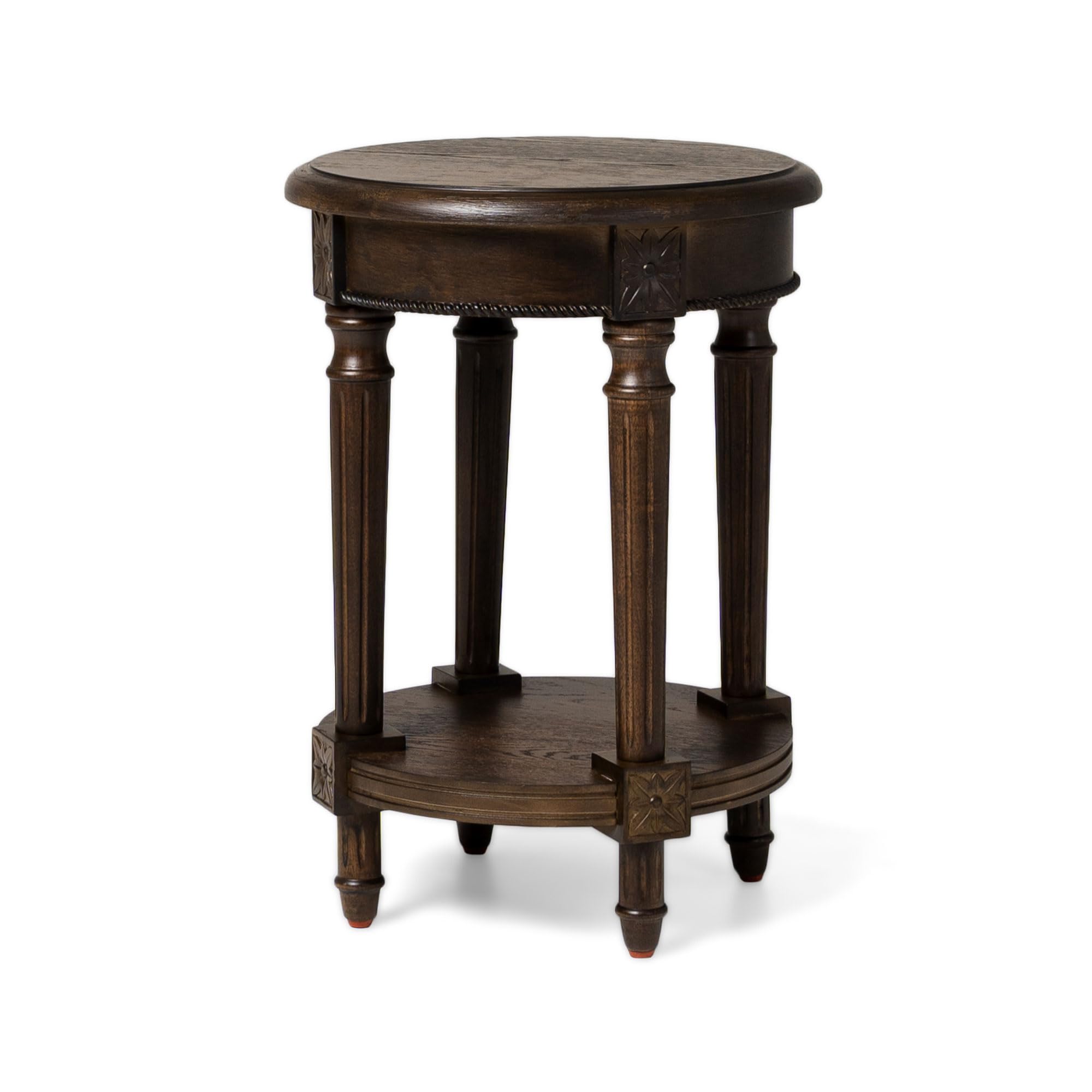 Rustic Brown Wooden Coffee Table Set with Storage - Maven Lane Pullman Traditional Round Center Table & Side Table for Living Room, Home Decor, Farmhouse Style