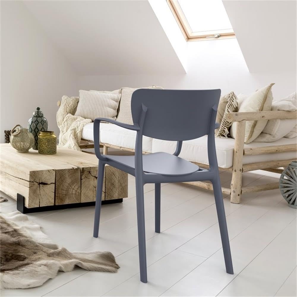 Compamia Lisa Dining Arm Chair Set of 2 - Dark Gray Upholstered Side Chairs for Kitchen, Dining Room & Office - Comfortable Modern Accent Chairs with Sturdy Metal Legs