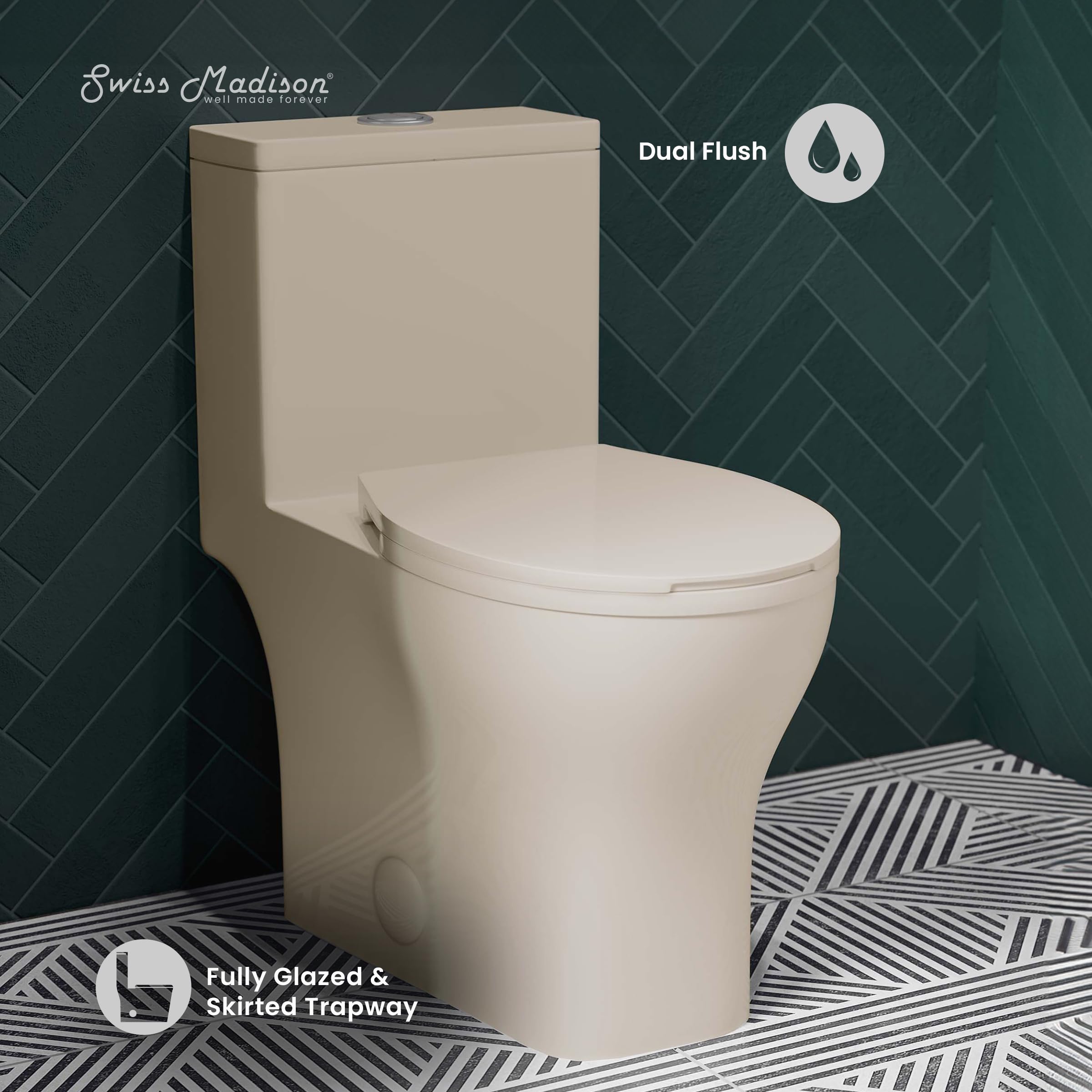 Sublime III One-Piece Round Toilet with Vortex™ Dual-Flush Technology (0.95/1.26 GPF) in Bisque - Water-Efficient Bathroom Solution for Modern Homes