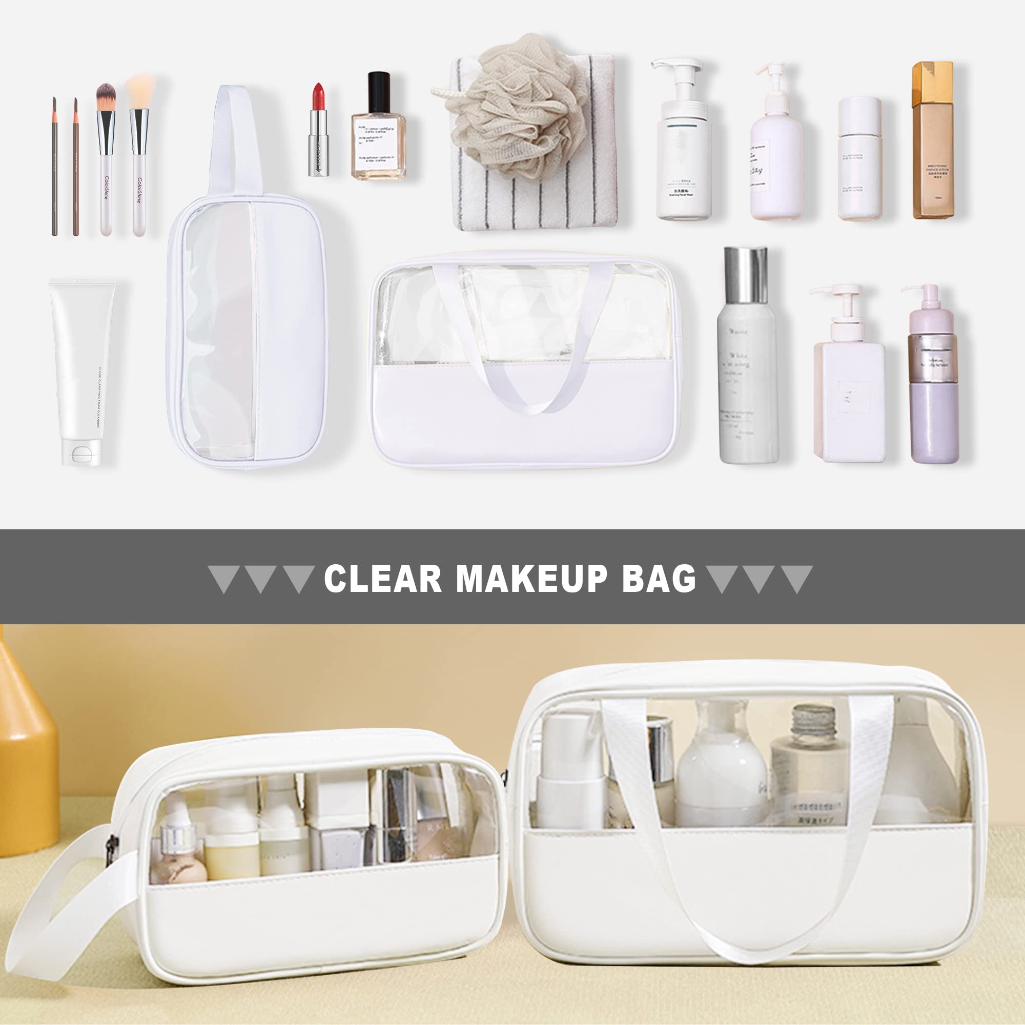 2-Pack Clear Makeup Bags Set - Transparent PVC Travel Cosmetic Pouch & Waterproof Toiletry Organizer for Women (White) | Perfect for Travel, Gym & Daily Essentials Storage