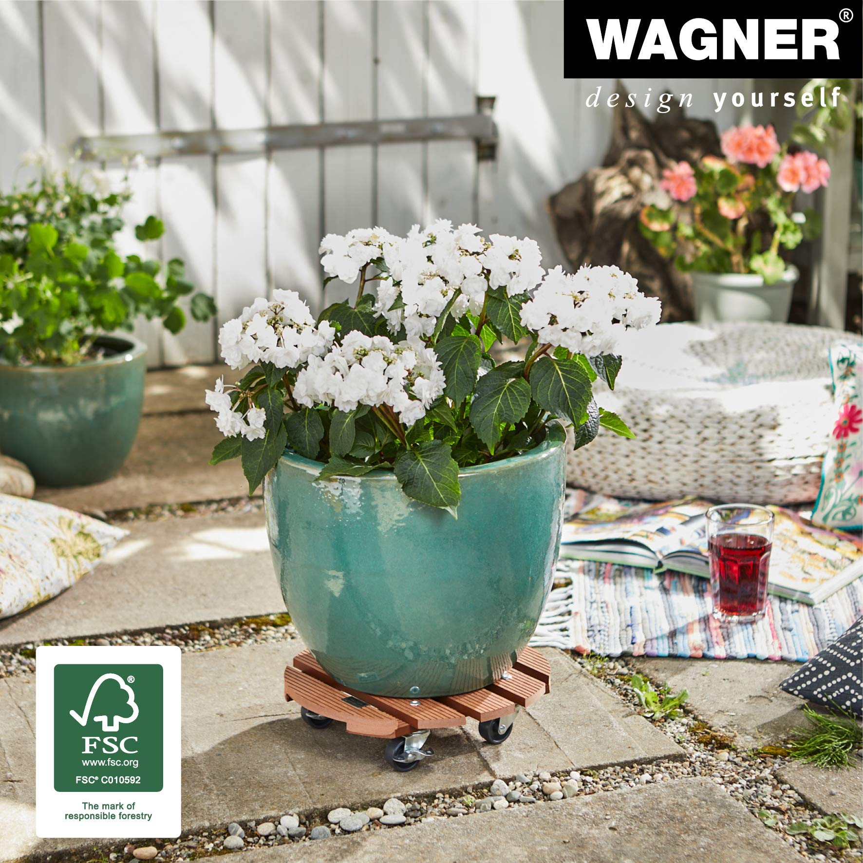 Premium WPC Plant Caddy - 11.42 Inch Diameter x 2.95 Inch Height - Durable Indoor/Outdoor Flower Pot Stand with 220 lbs Capacity - FSC® Certified Wood Plastic Composite in Terracotta (2 Brakes Included) - Perfect for Patio, Garden, Balcony & Home Decor - Model 20053501