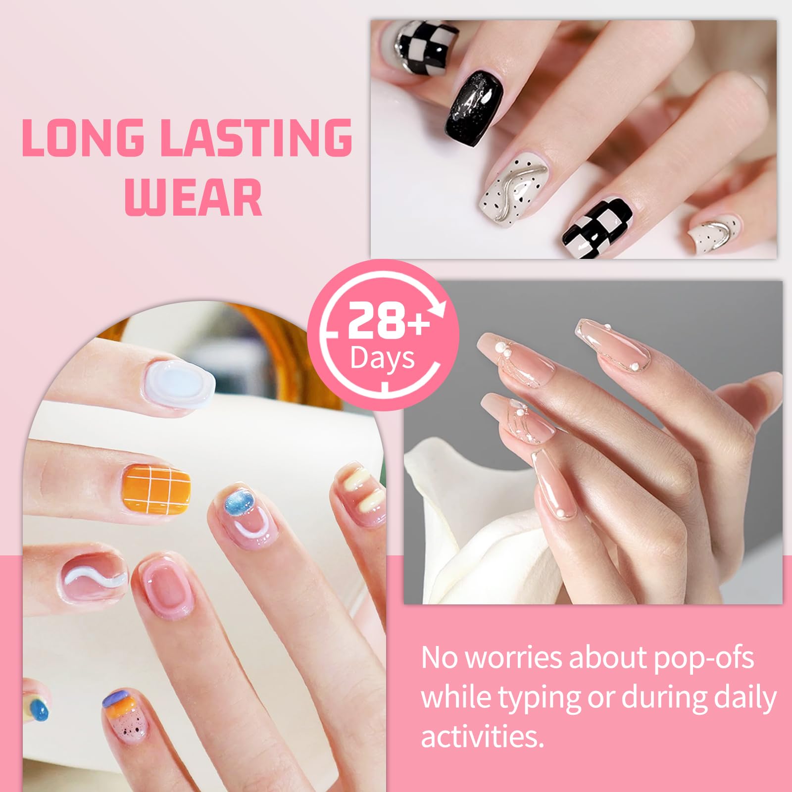 15g Semi-Solid Nail Glue Gel with 5ml Remover Pen - No UV Light Needed, Long-Lasting Press On Nails Super Glue - Easy Click Removal 3-in-1 Nail Glue Remover Kit for Home & Salon Manicures