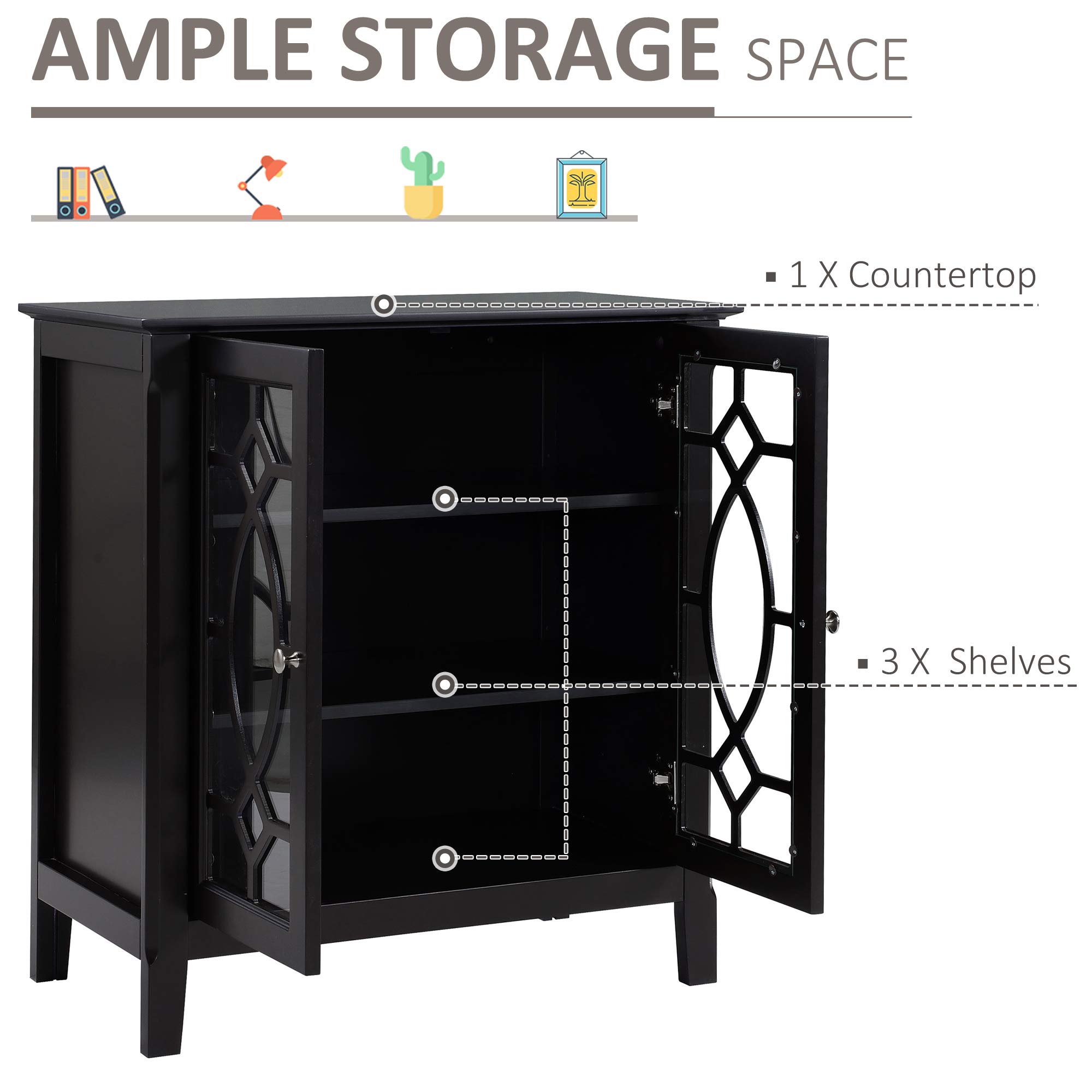 HOMCOM Sideboard Buffet Cabinet - Kitchen Storage Cabinet with Double Glass Doors & Adjustable Shelves, Espresso Finish - Perfect for Dining Room, Living Room, and Kitchen Organization