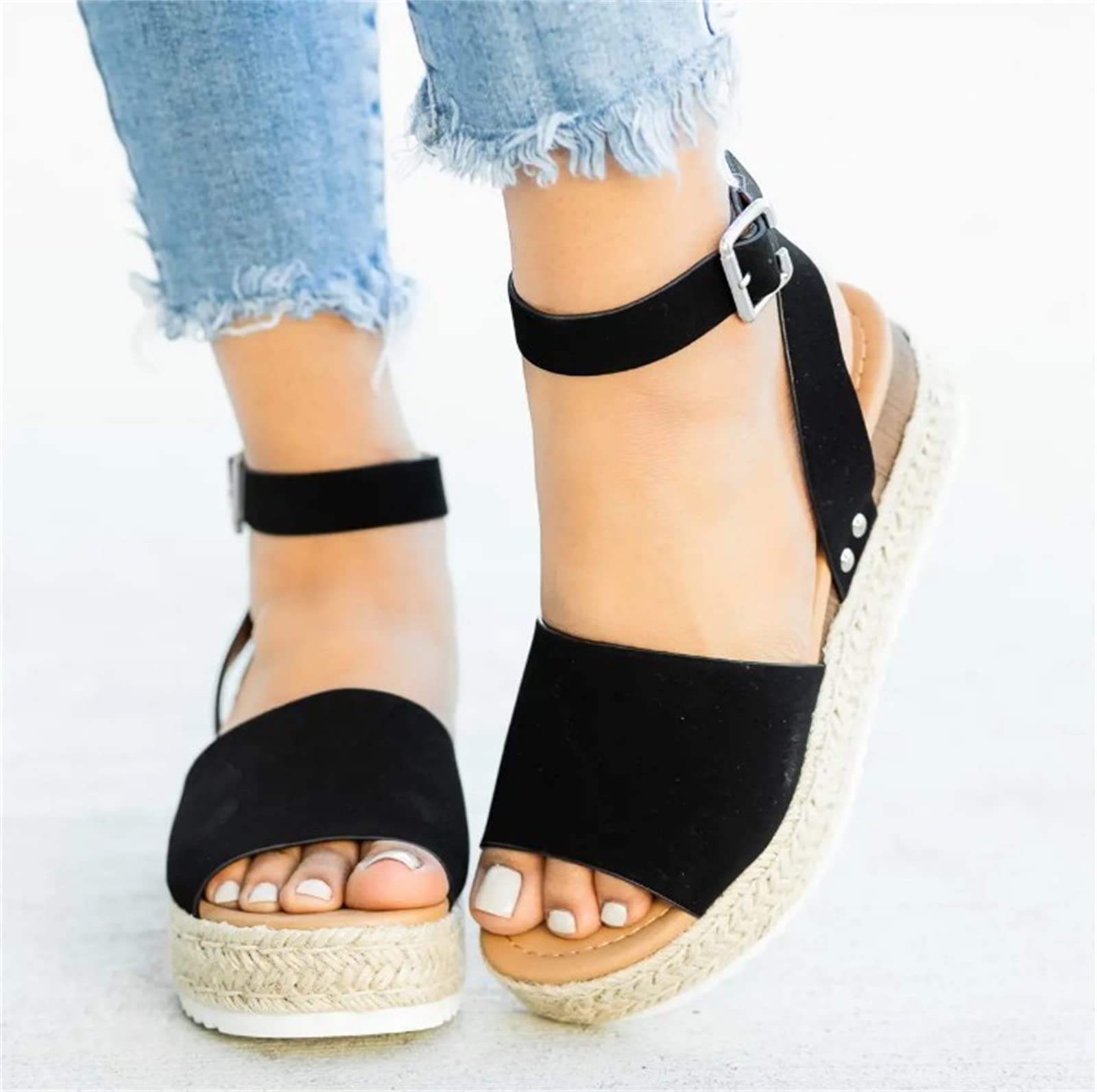 Women's Stylish Wedge Sandals with Open Toe & Ankle Strap - Comfortable Summer Platform Sandals for Beach, Vacation, and Casual Outings