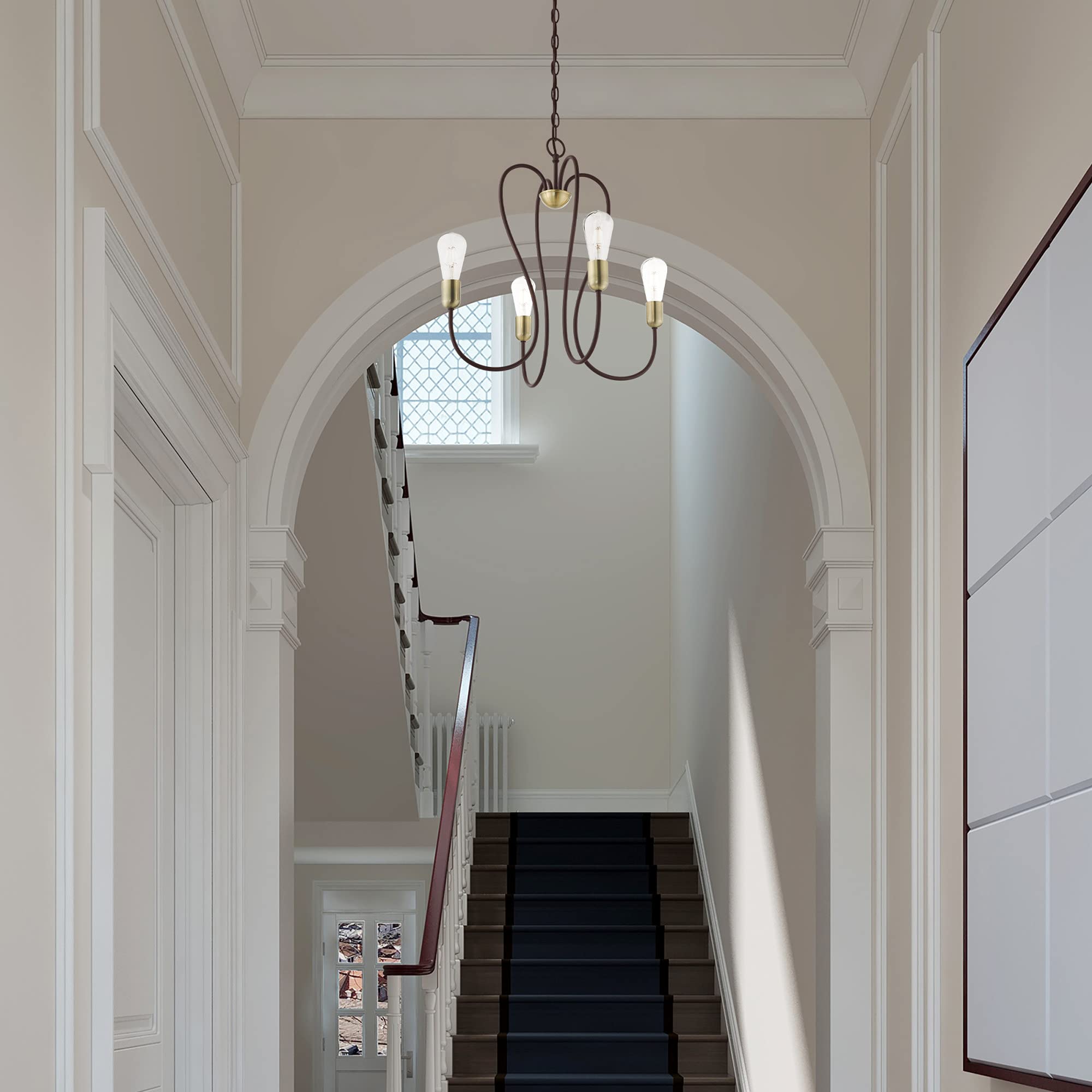 Livex Lighting 41364-07 4-Light Bronze Chandelier - Elegant Ceiling Fixture for Dining Room, Bedroom & Living Room Decor
