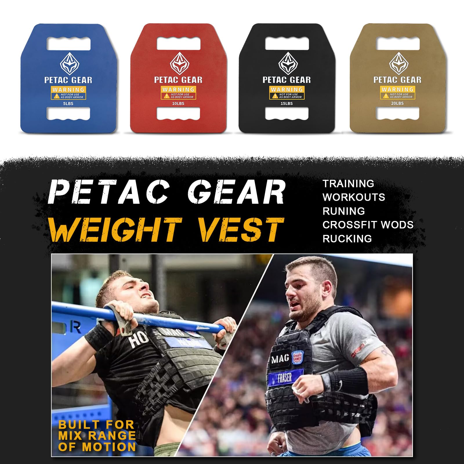 PETAC GEAR Tactical Weight Plates for Weighted Vest - 5/10/15/20 LBS Strength Training Equipment for Men - Gym, CrossFit & Home Workout Gear