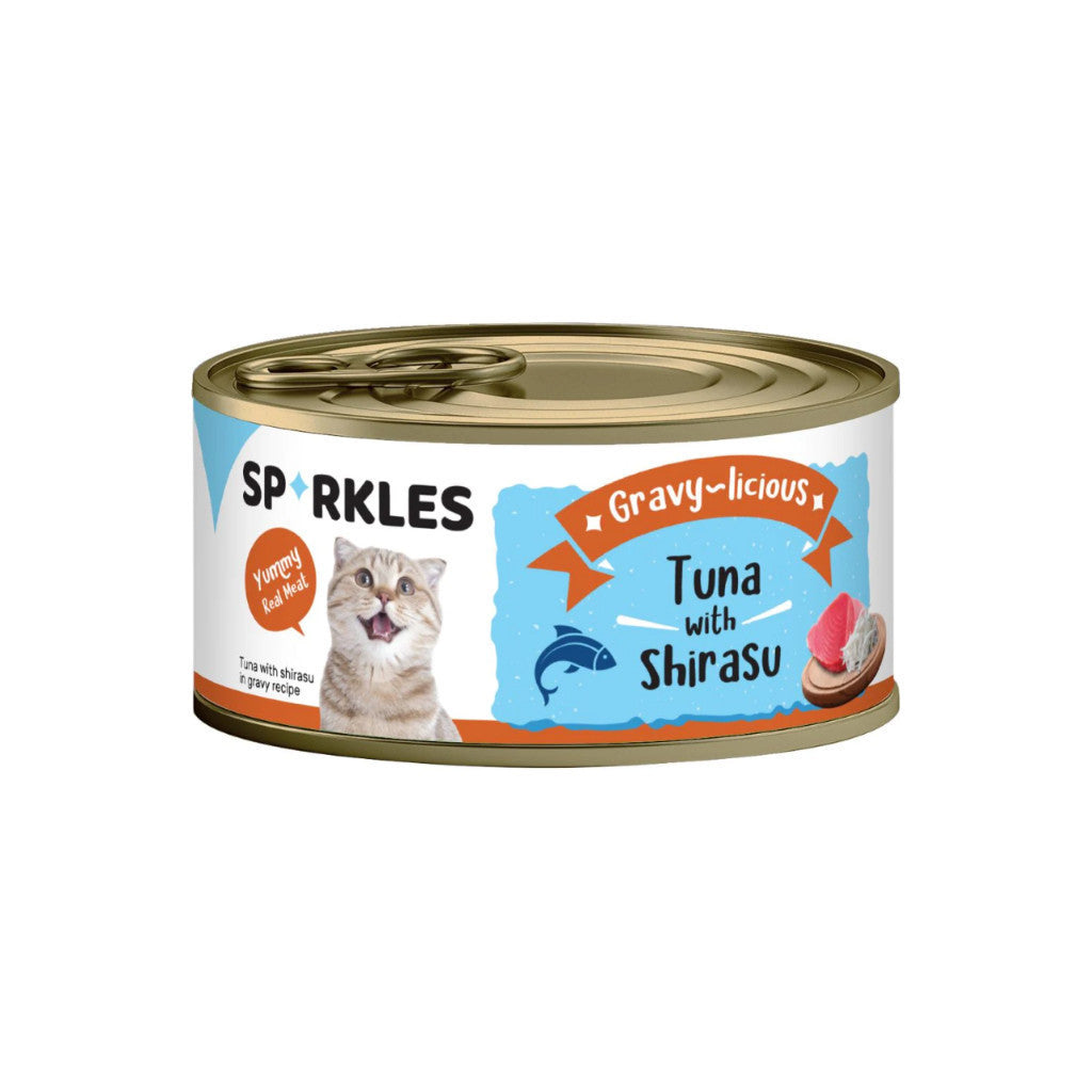 24-Pack Sparkles Gravylicious Jellylicious Wet Cat Food - 80g Cans with Chicken, Tuna & Salmon - Healthy Nutritious Meal for Adult & Senior Cats - Perfect for Daily Feeding & Weight Management