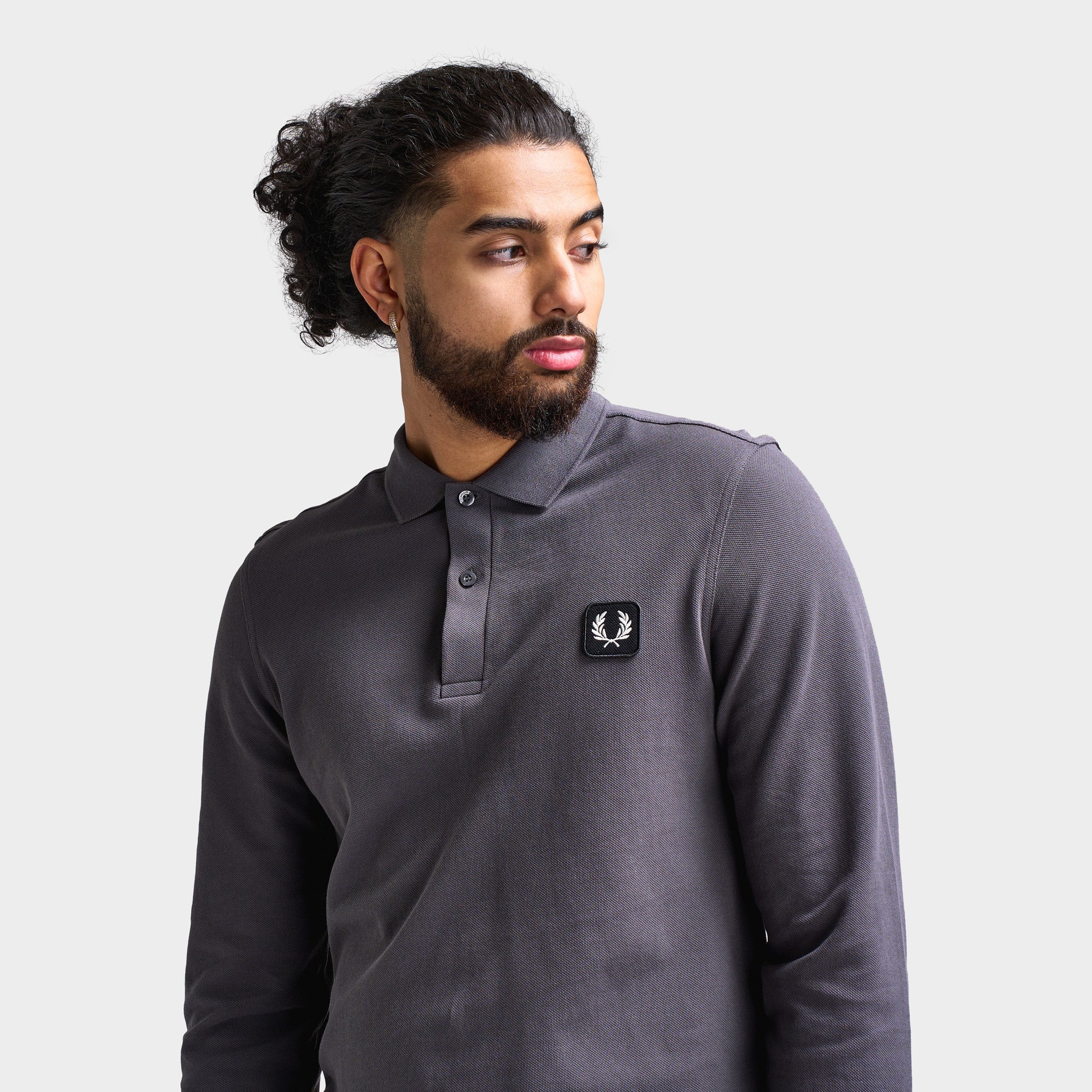 Fred Perry Men's Long Sleeve Polo Shirt with Iconic Badge - Gunmetal Gray - Classic Casual & Office Wear