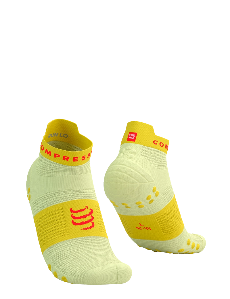 Compressport Unisex Pro Racing Socks v4.0 - Running & Athletic Performance Socks - Low Cut - Elf Yellow/Fluo Red - Ideal for Marathon, Triathlon & High-Intensity Training