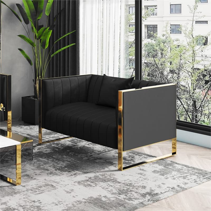Luxury Velvet Tufted Loveseat Sofa - Black & Rose Gold Upholstery for Living Room, Bedroom, or Office