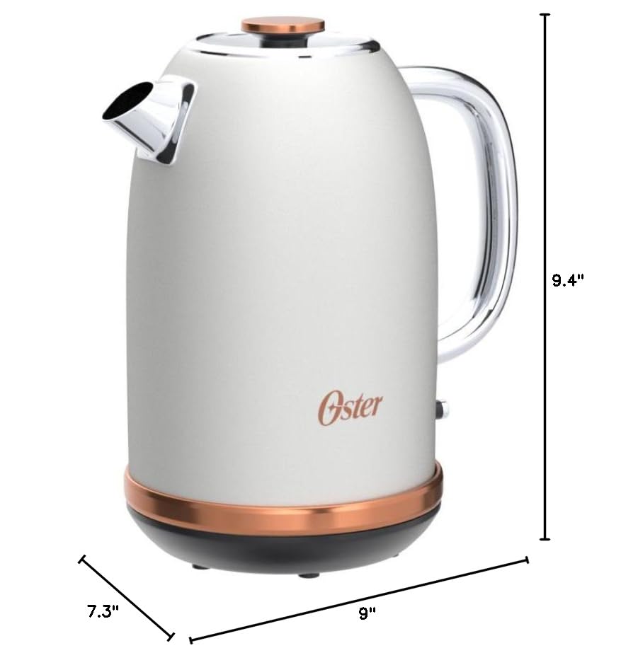 Oster 2097736 Electric Kettle - 1.7L Stainless Steel Fast Boiling Water Heater with Rose Gold Accents, Auto Shut-Off & Boil-Dry Protection - Perfect for Tea, Coffee & Instant Meals in Home, Office or Dorm