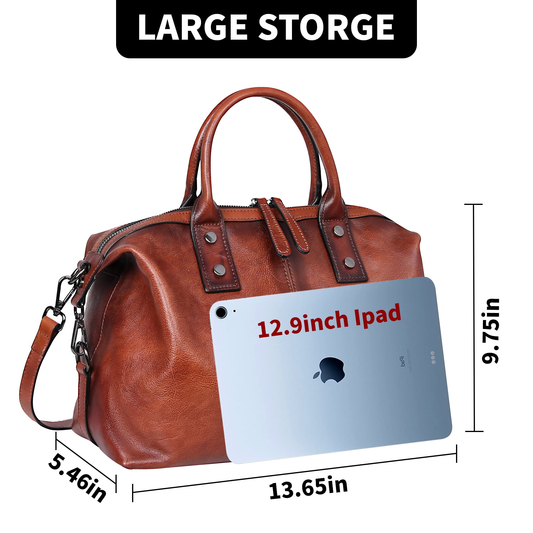 Premium Genuine Leather Satchel Tote Bag for Women - Large Capacity Designer Shoulder Bag with Top Handle & Crossbody Strap | Perfect for Work, Travel & Everyday Use