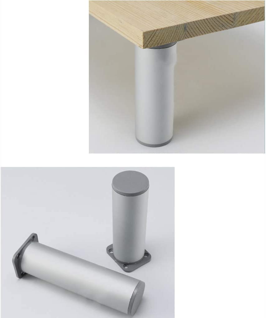 4pcs Adjustable Metal Table Legs - Aluminum Alloy Round Furniture Feet for Sofa, Couch, Desk & Bed - 12cm Height Replacement Risers (Silver) - Perfect for Home Office, Living Room & Bedroom Furniture Upgrade