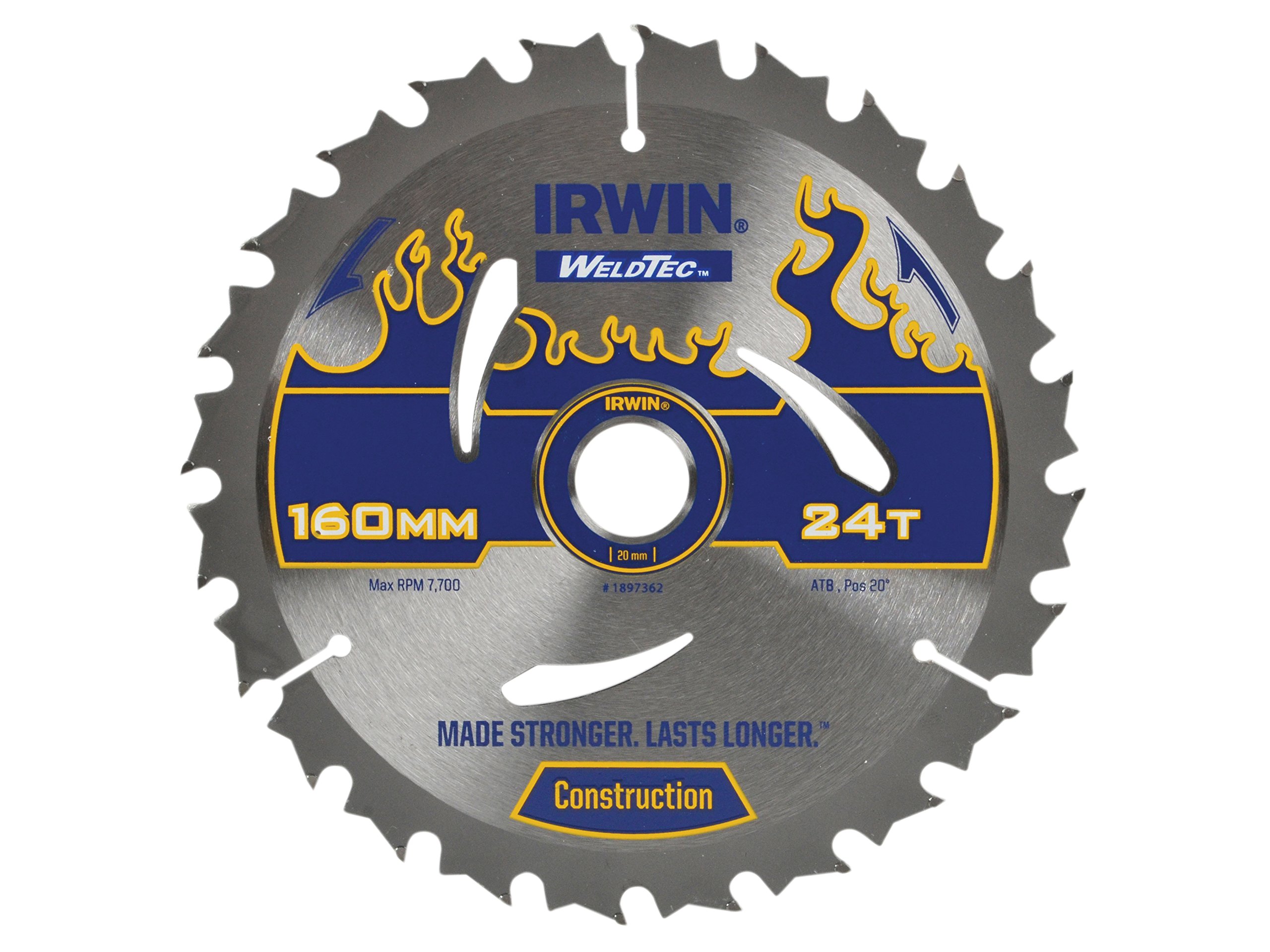 IRWIN IRW1897362 160mm x 20mm 24-Teeth Weldtec Circular Saw Blade with ATB Tooth Grind - Perfect for Woodworking, Plywood Cutting, and DIY Projects