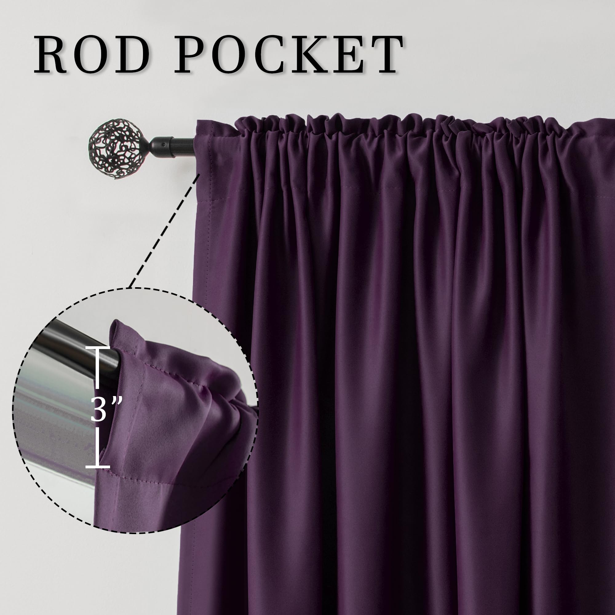 Dualife Dark Purple Blackout Curtains for Bedroom & Living Room - 54x45 Inch Thermal Insulated Soundproof Window Drapes with Rod Pocket, Set of 2 Panels (Grape Purple) - Perfect for Small Windows, Home Theater, Nursery & Office Privacy
