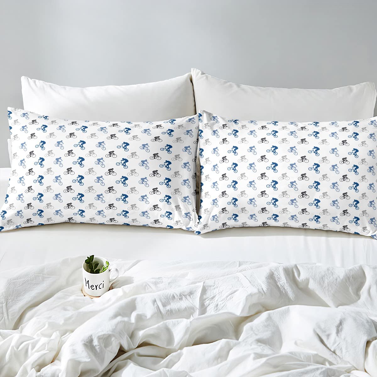 Erosebridal Boys Blue Black Mountain Bike Bedding Set - Queen Size Sports Bicycle Sheet Set for Kids & Teens - Includes Fitted Sheet, Flat Sheet & 2 Pillowcases - Perfect for Bike Lovers' Bedrooms & Dorm Rooms