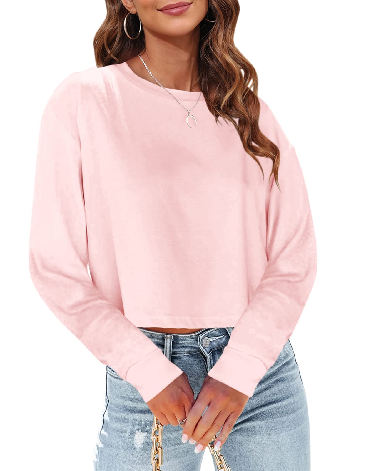 Tankaneo Women's Long Sleeve Crop Top - Loose Fit Cropped T-Shirt 2025 | Crew Neck Casual Shirt for Women | Perfect for Layering, Streetwear & Everyday Outfits