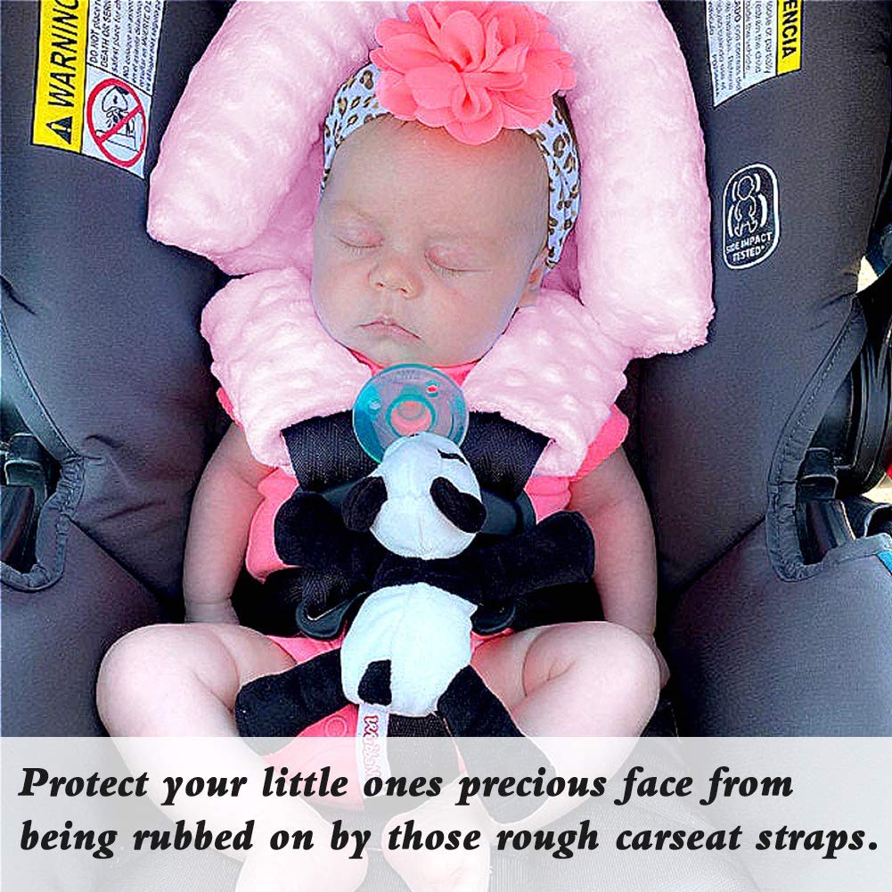 Soft Car Seat Head Support & Strap Covers - Light Pink Neck Pillow for Baby Girls | Comfortable Car Accessories for Travel & Long Rides