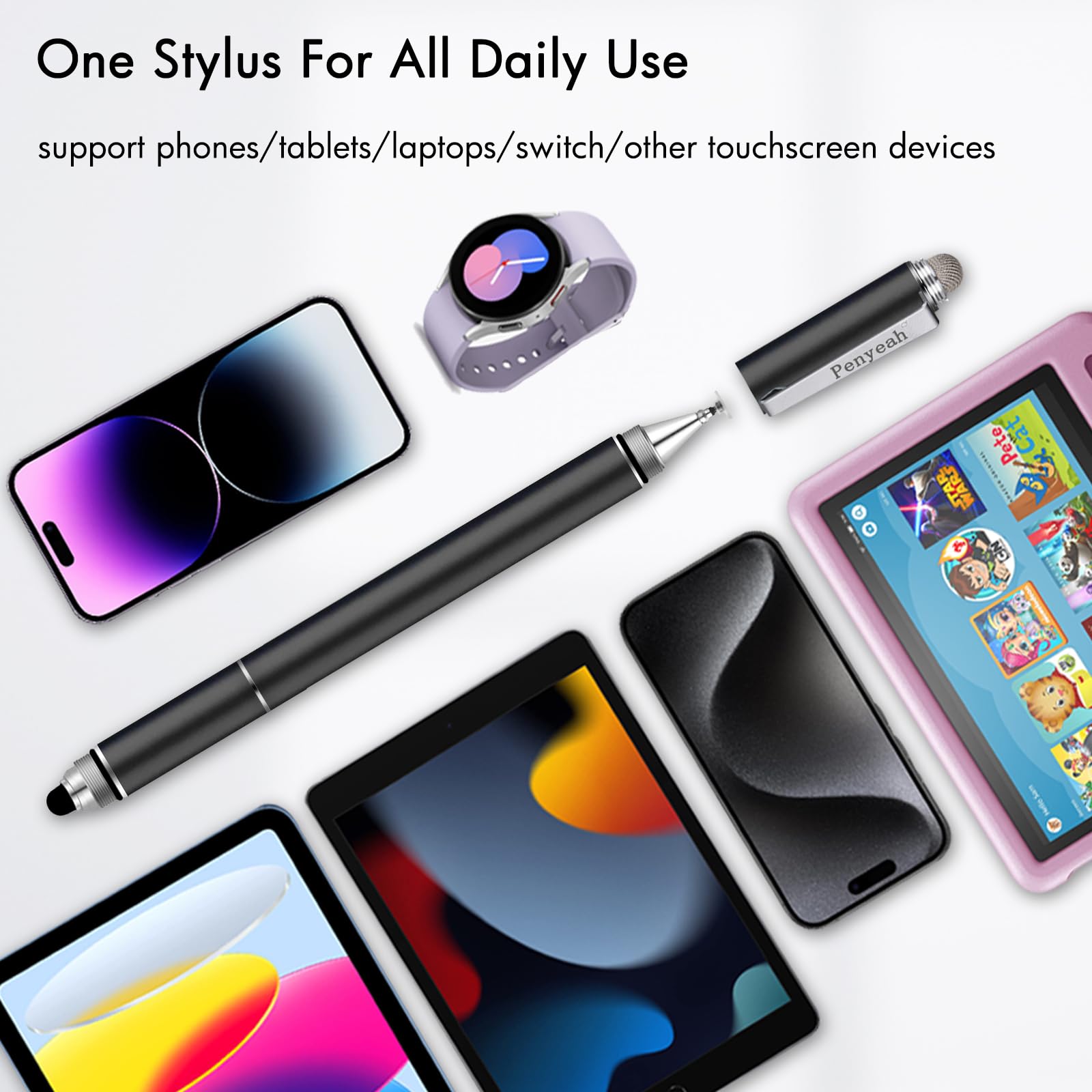 Penyeah 4-in-1 Stylus Pen for Touch Screens - High Precision Capacitive Stylus with 4 Replacement Tips, Compatible with iPhone, iPad, Tablets & Laptops (Black) - Perfect for Drawing, Note-Taking & Digital Art