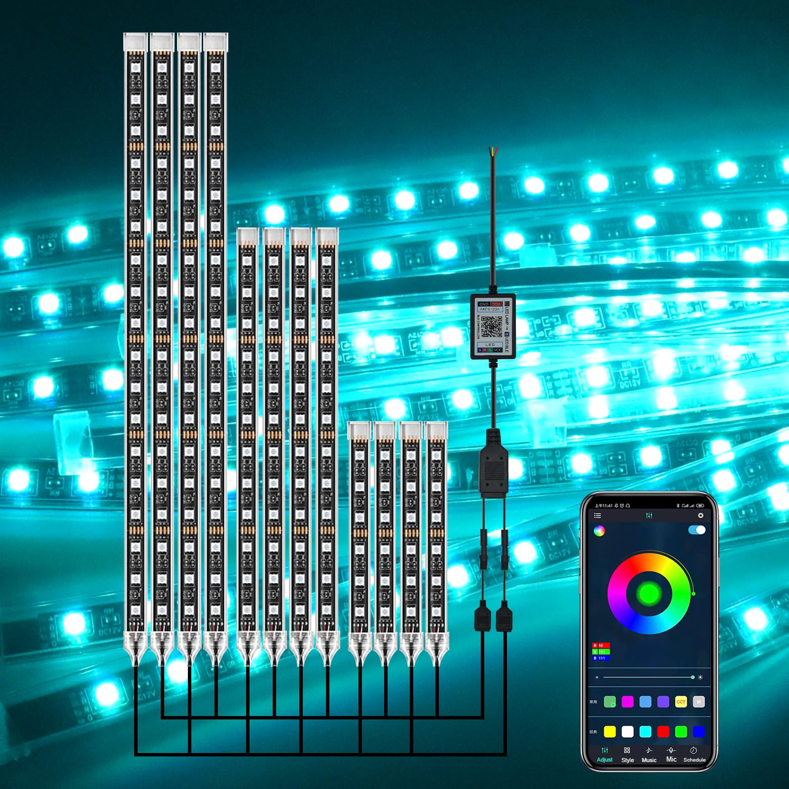 12pcs Motorcycle Underglow LED Light Kit - RGB External LED Lights with Brake Light Function, Music Sync, Waterproof for Motorcycle, ATV, UTV (DC 12V) - Perfect for Night Rides, Car Shows & Off-Road Adventures