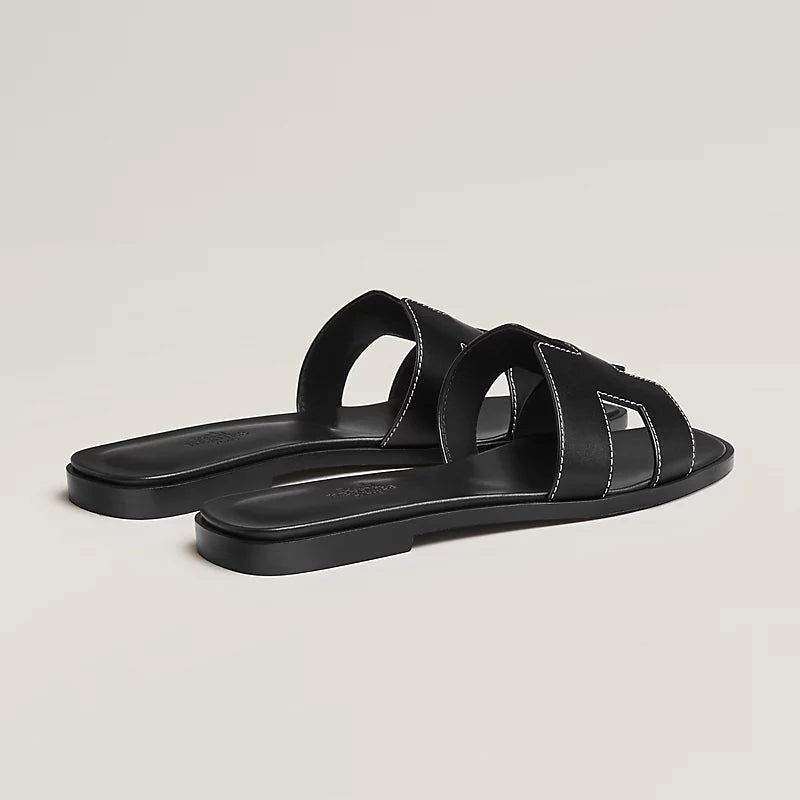 HERMES ORAN SANDALS in Noir - Luxury Leather Slide Sandals for Women | Perfect for Summer, Beach, and Casual Outings