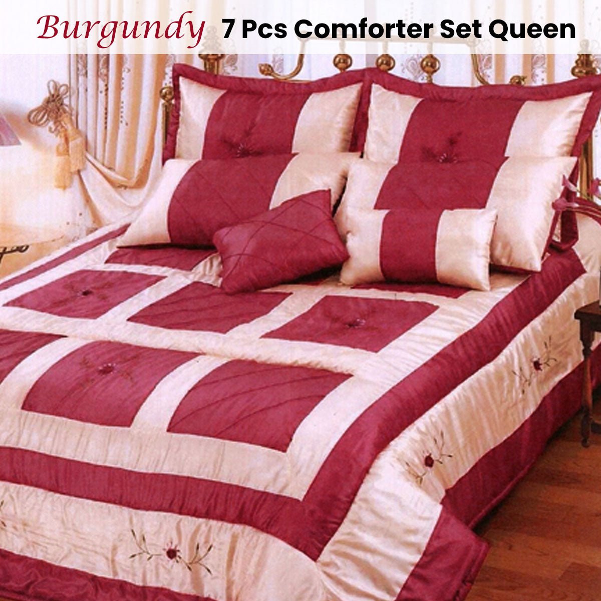 Burgundy 7-Piece Comforter Set Queen Size - Soft Bedding Collection for Cozy Bedroom Decor & Luxurious Sleep Experience