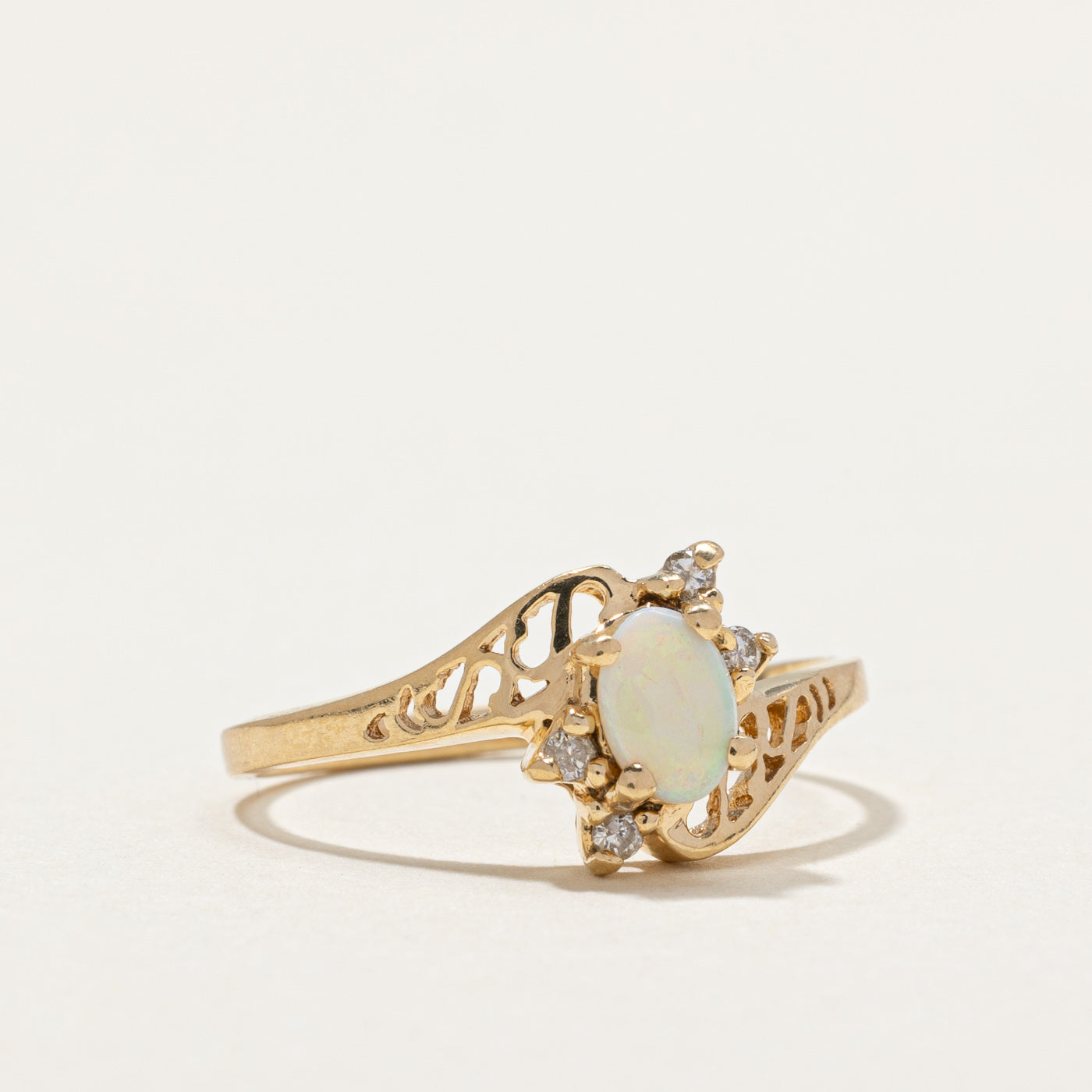 Opal and Diamond Bypass Ring - 0.46ct Opal with 0.05ctw Diamonds - Size 6 - Elegant Jewelry for Weddings, Anniversaries, and Special Occasions