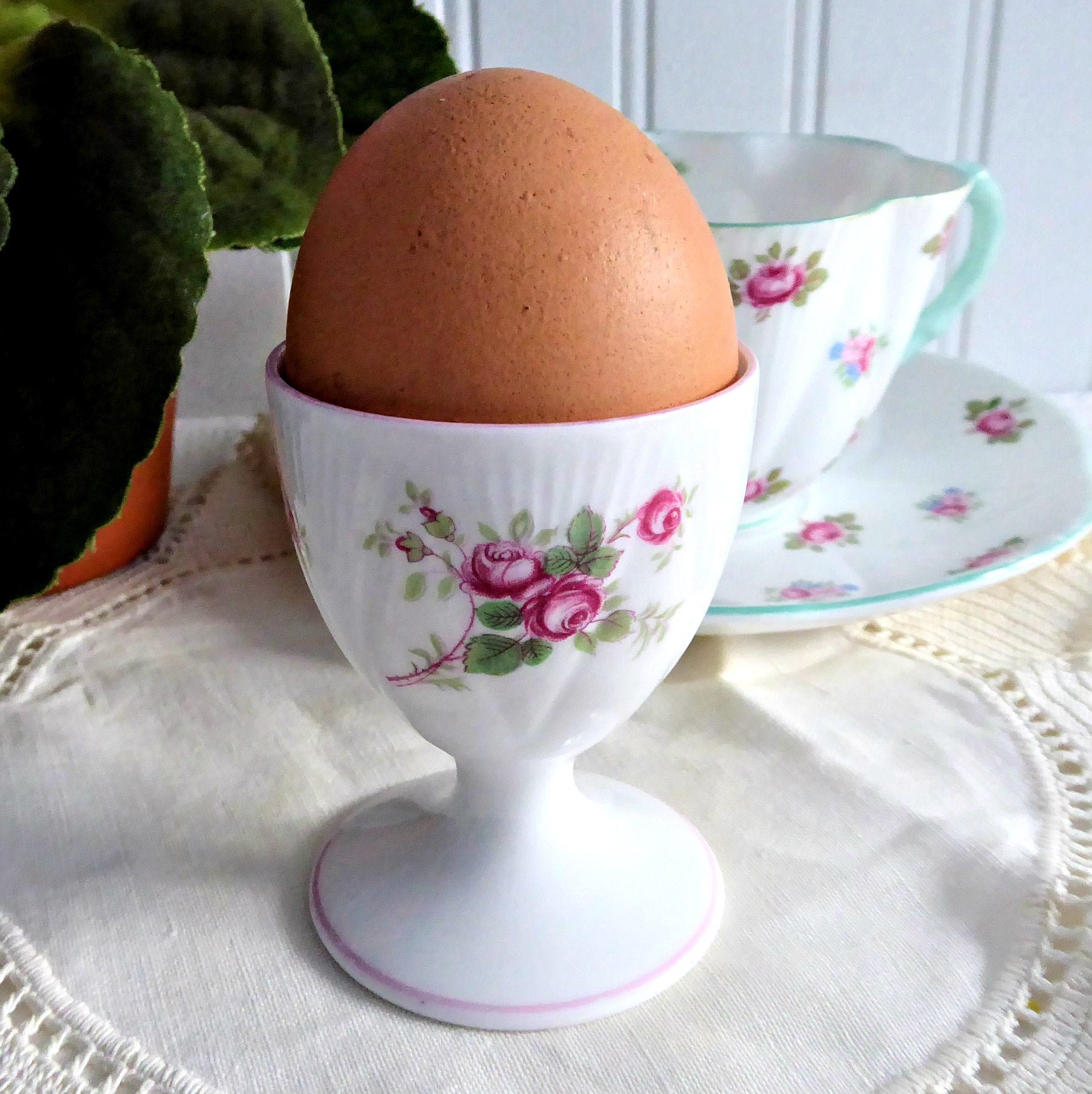 Vintage Shelley Egg Cup - English Bone China with Rose Spray Design, 1950s Bridal Tea Party Collectible | Perfect for Breakfast, Afternoon Tea, and Vintage Home Decor
