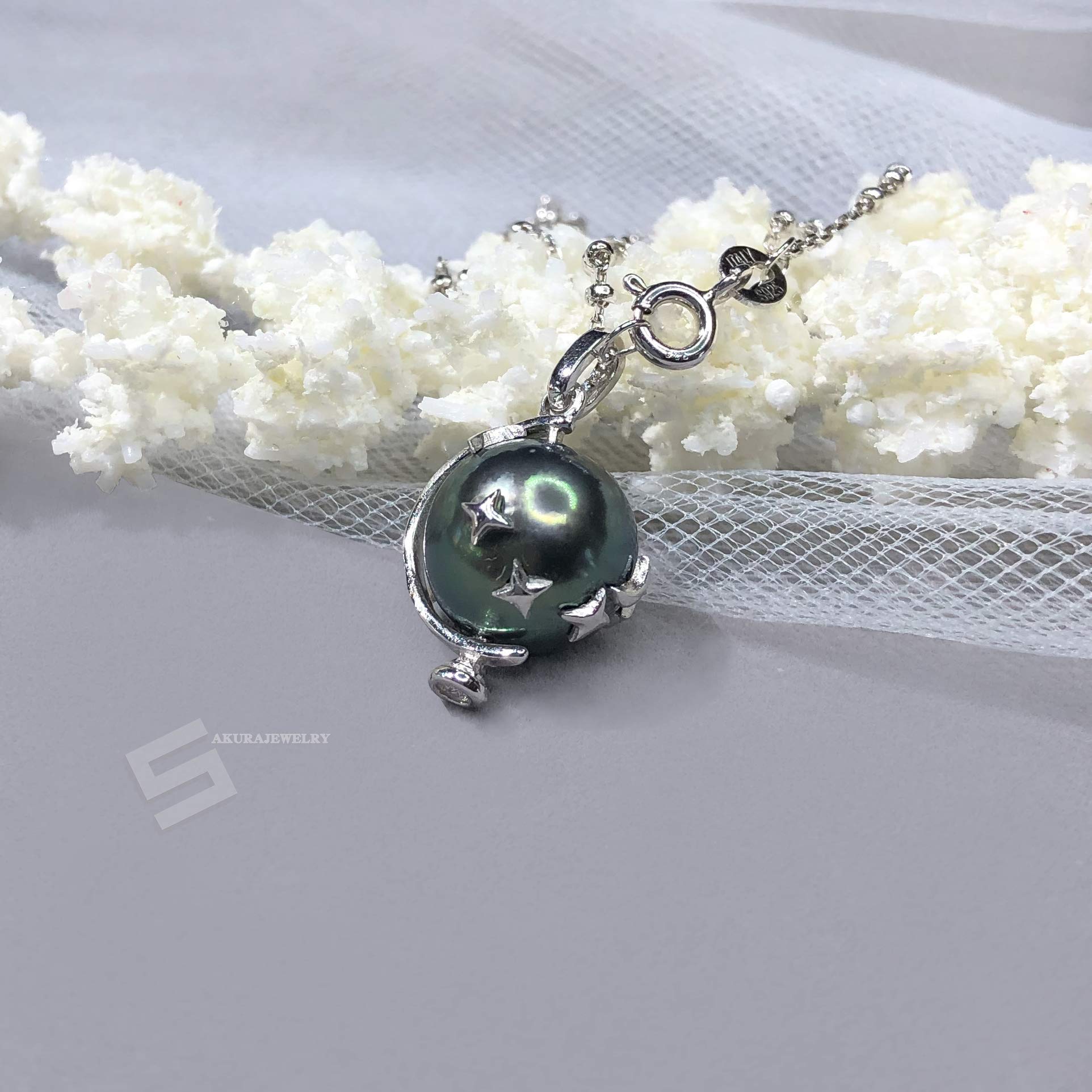Authentic Tahitian Black Pearl Sterling Silver Pendant Necklace - 925 Silver South Sea Pearl Jewelry - Perfect for Weddings, Anniversaries & Special Occasions