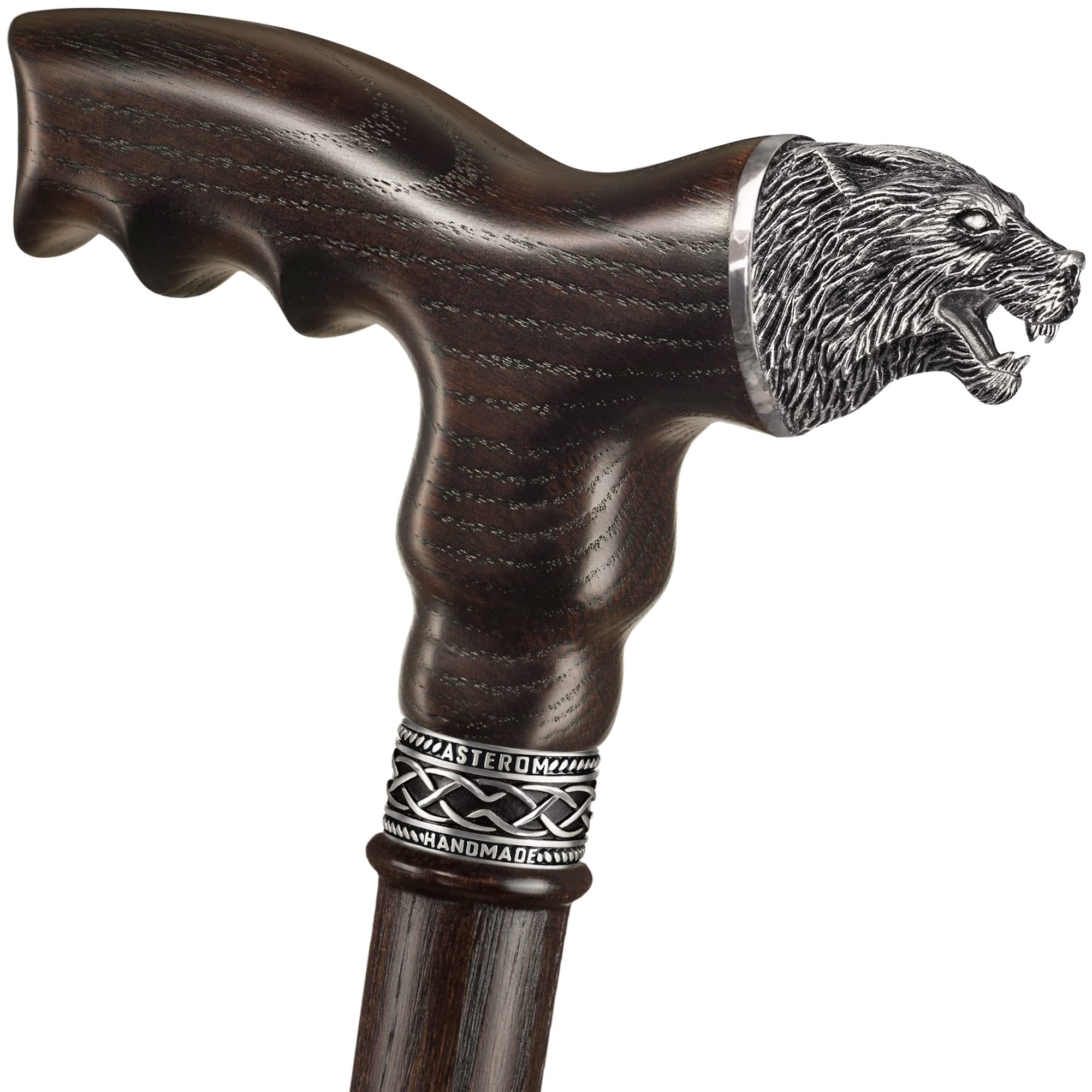 Stylish Handmade Wooden Walking Cane for Men - Wolf Design Fashionable Walking Stick - Perfect for Hiking, Travel & Everyday Use
