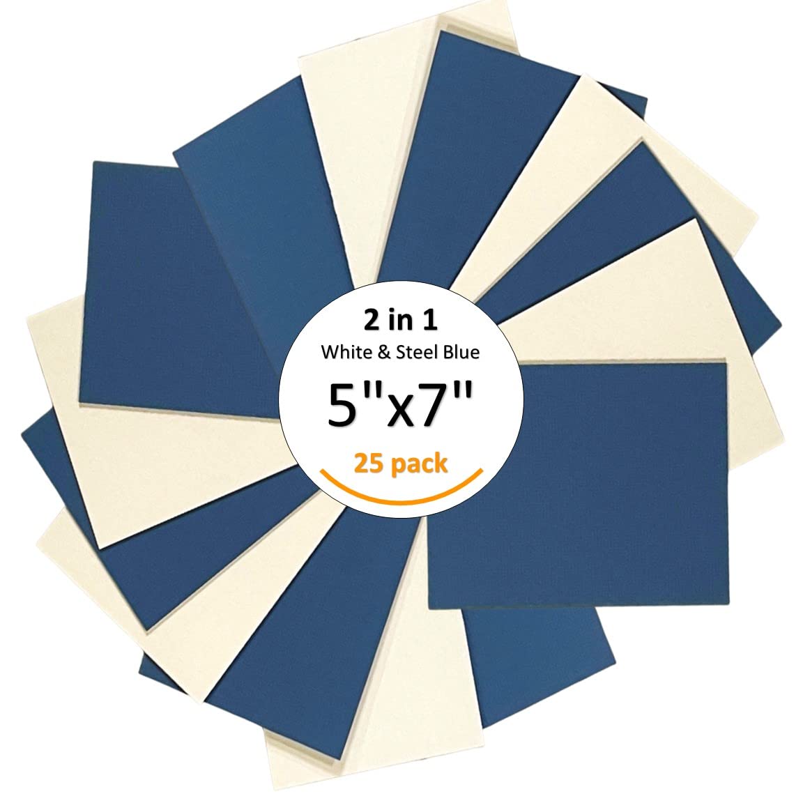 5x7-Inch White Creative Picture Frames with Steel Blue Back - Acid Free 4-Ply Mat Backer Board (Pack of 25) - Perfect for Photo Displays, Art Exhibitions & Home Decor