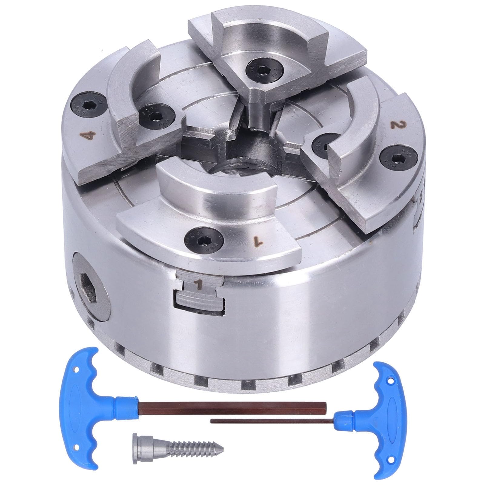 Self Centering Lathe Chuck 4in 4 Jaw M33 Mount for Woodworking & Metalworking – Perfect for Power Lathes, DIY Projects, and Precision Machining