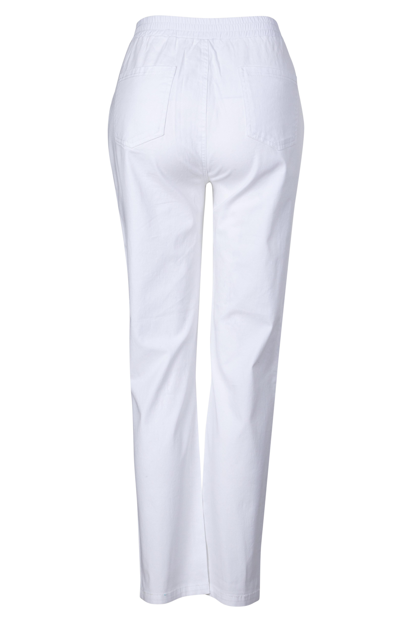 Women's White Short Pull-On Pants 6817A1 - Comfortable Stretchy Casual Trousers for Lounge, Travel & Everyday Wear