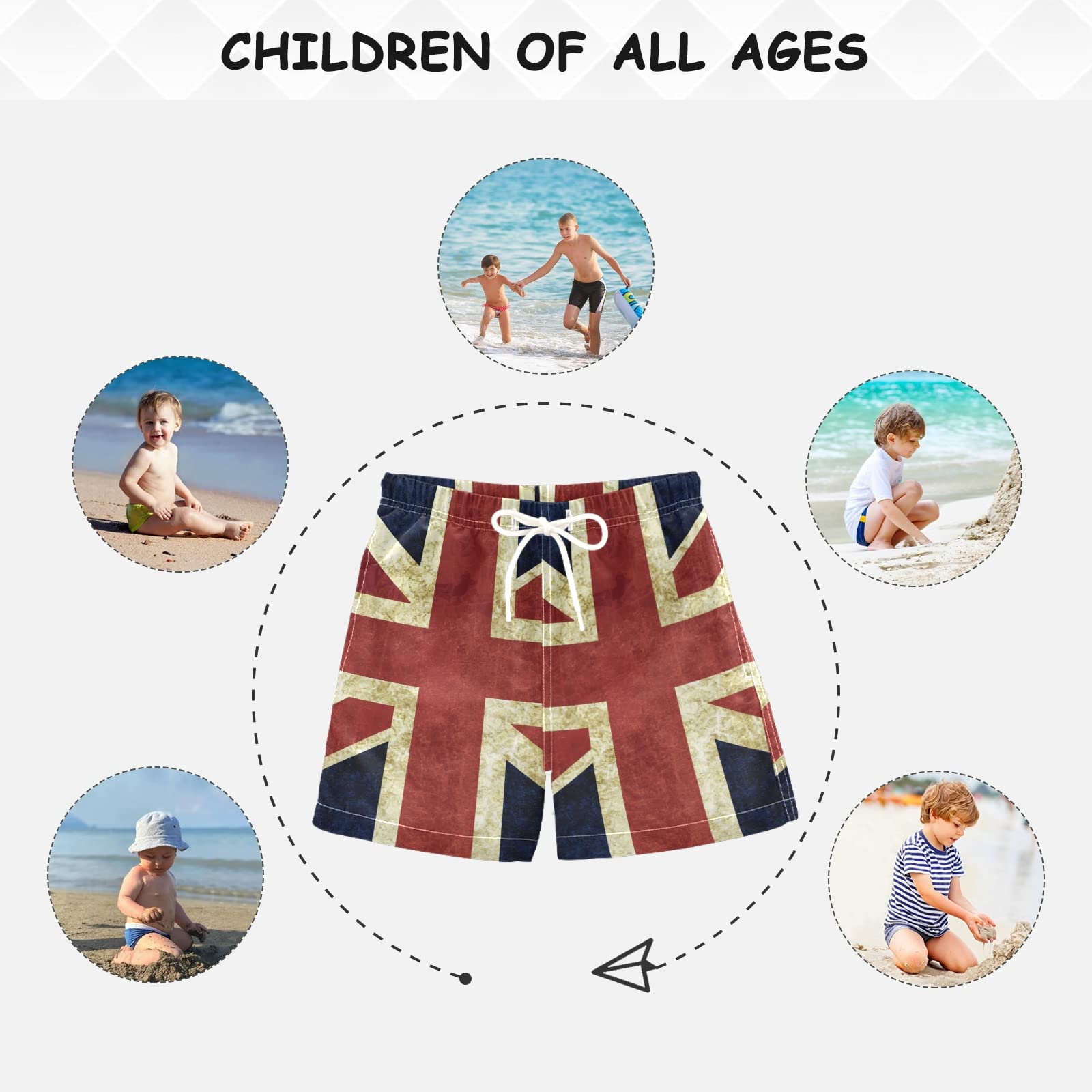 England Flag Boys Swim Trunks - Quick Dry Toddler & Kids Bathing Suits with Adjustable Waist (2T-16) - Perfect for Beach, Pool & Summer Water Activities - Red